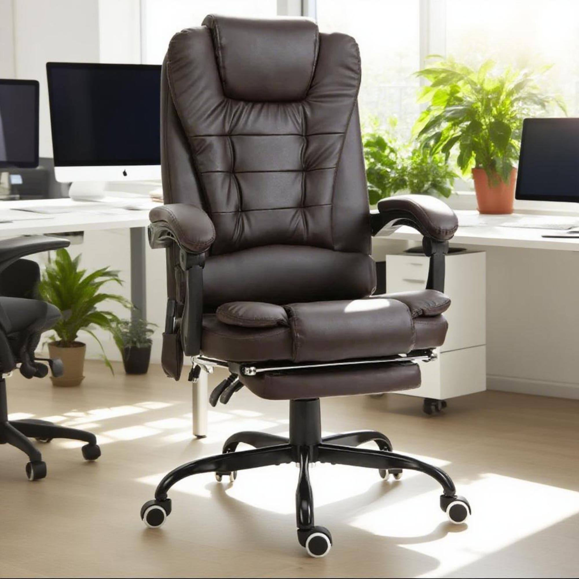 Alt View 4. GOODSILO - Ergonomic High-Back Massage Office Chair with Adjustable Lumbar Support and Retractable Footrest for Ultimate Comfort - Brown.