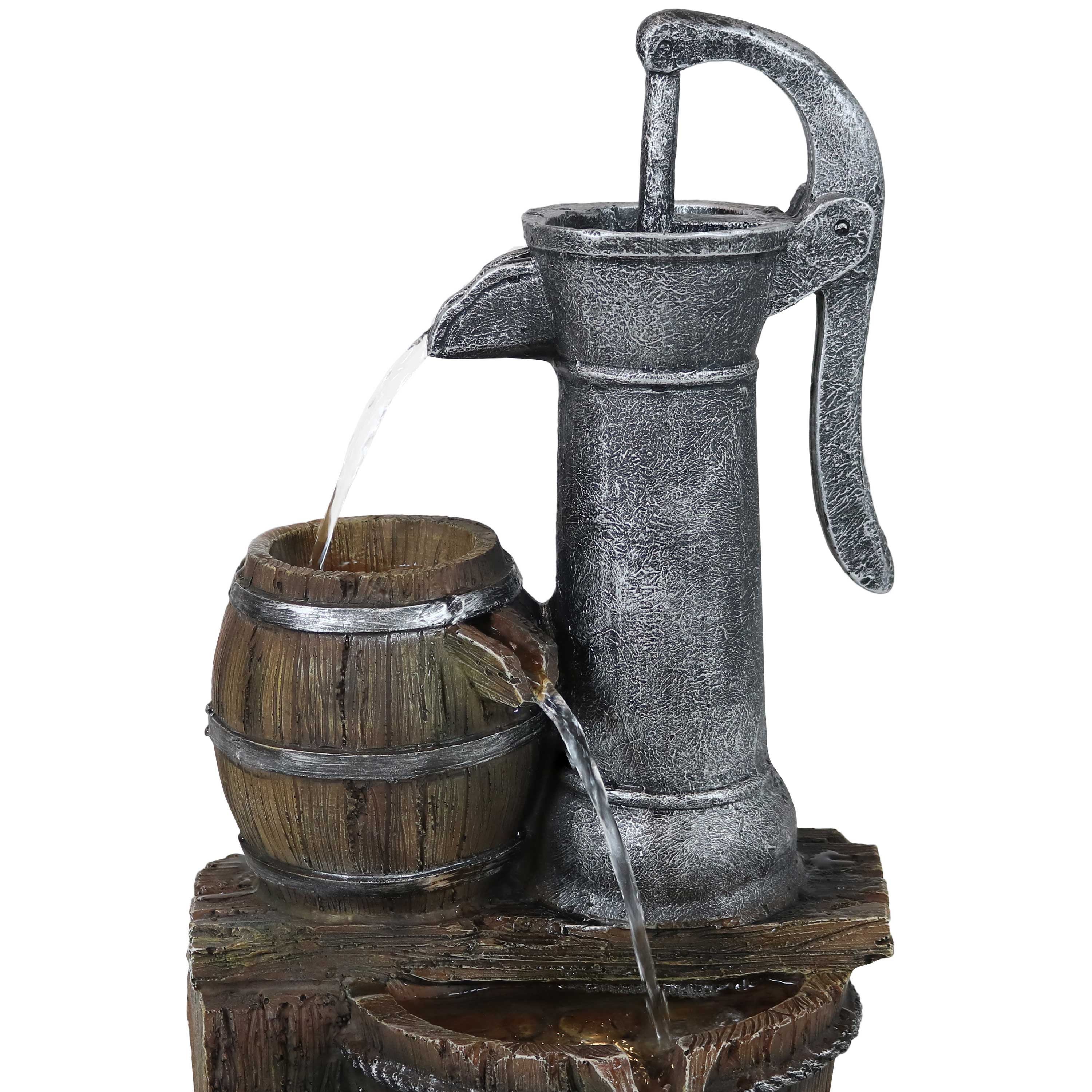 Alt View 9. Sunnydaze - Cozy Farmhouse Pump/Barrel Water Fountain with LED Lights - 23 in - Brown.