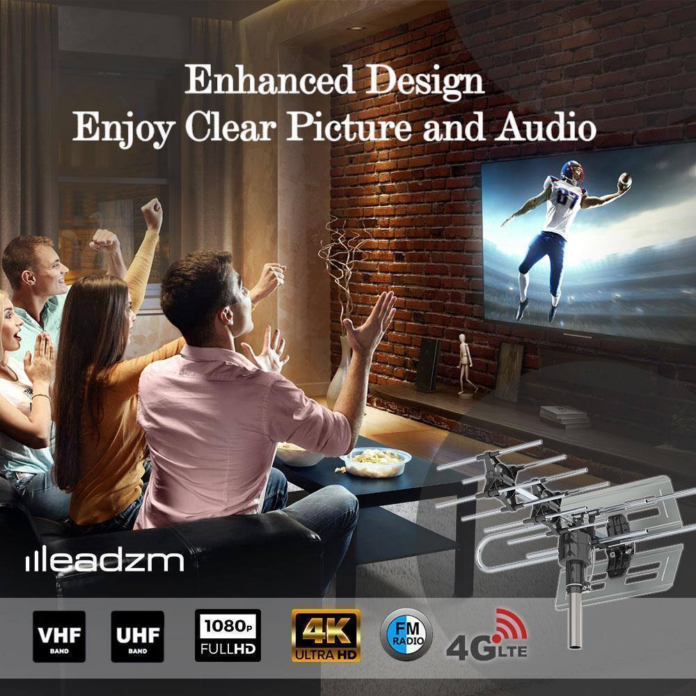 Enhanced Design  
Enjoy Clear Picture and Audio  

illeadzm  

VHF BAND  
UHF BAND  
1080P FULL HD  
4K ULTRA HD  
FM RADIO  
4G LTE