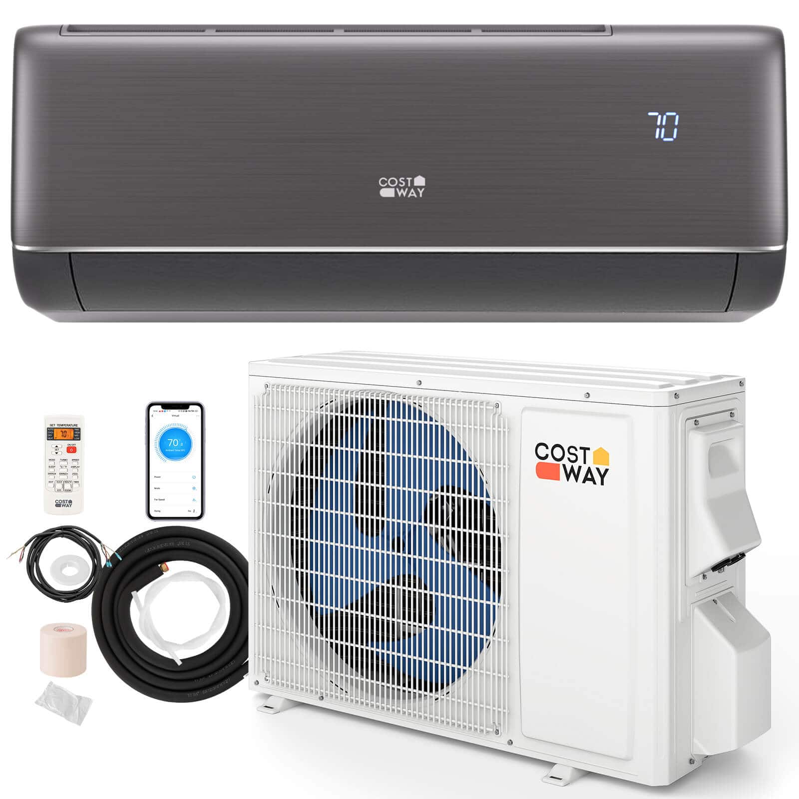 Costway - 9100BTU Wifi Enabled Mini Split AC 20.5 SEER2115V Inverter Air Conditioner - Gray