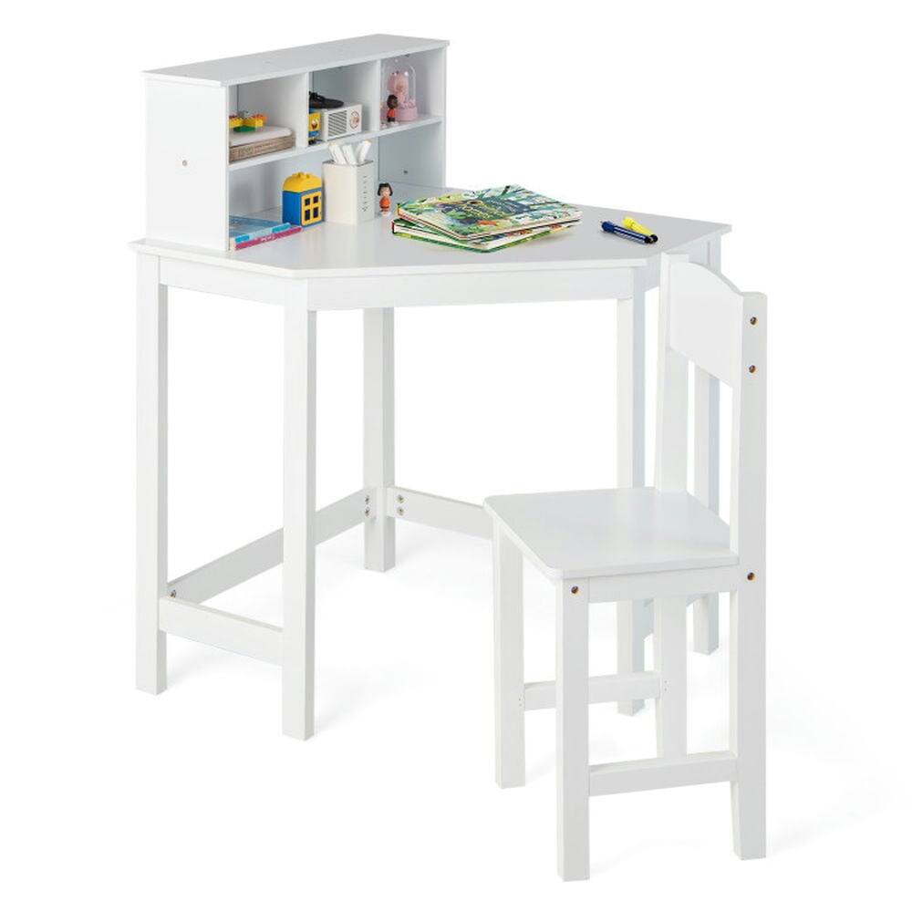 Alt View 4. Kadyn - Kids Wooden Corner Desk and Chair Set with Hutch and Storage-White, Small Folding Table for Arts & Crafts, Snack Time - White.