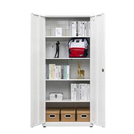 HTUTWOO - High Storage Cabinet with 2 Doors and 4 Partitions - 5 Storage Spaces Separated Design, Home/Office Use - White