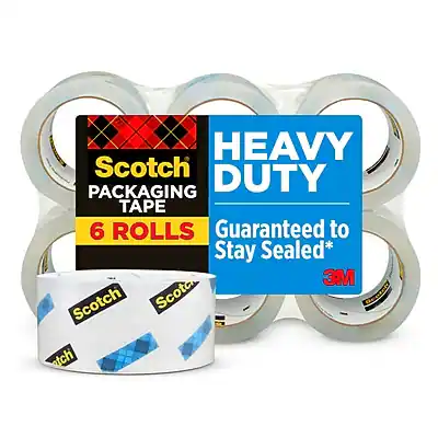 HEAVY DUTY
Scotch PACKAGING TAPE
6 ROLLS
Guaranteed to Stay Sealed*
3M