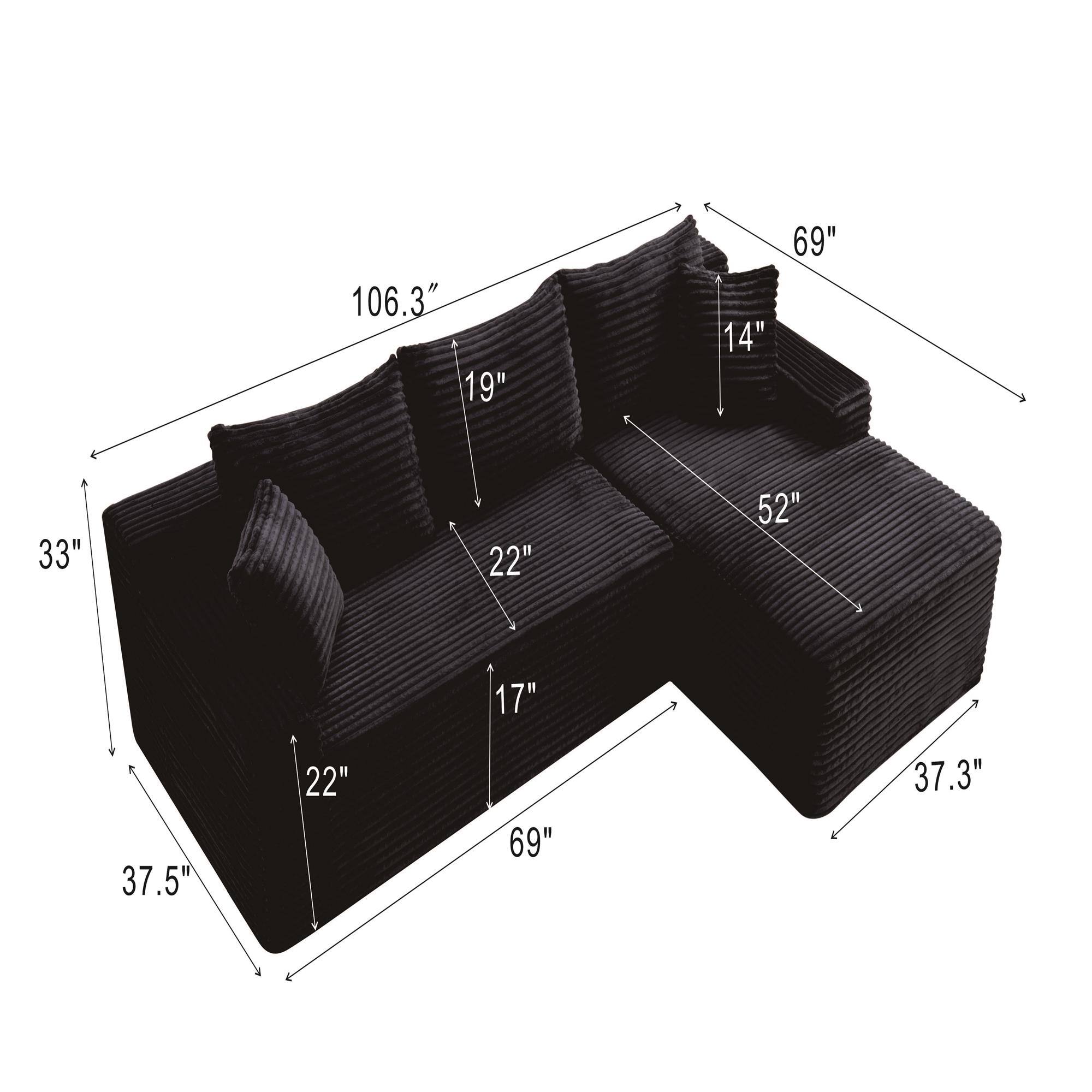 106.3"  
19"  
14"  
69"  
33"  
22"  
52"  
17"  
37.5"  
22"  
69"  
37.3"