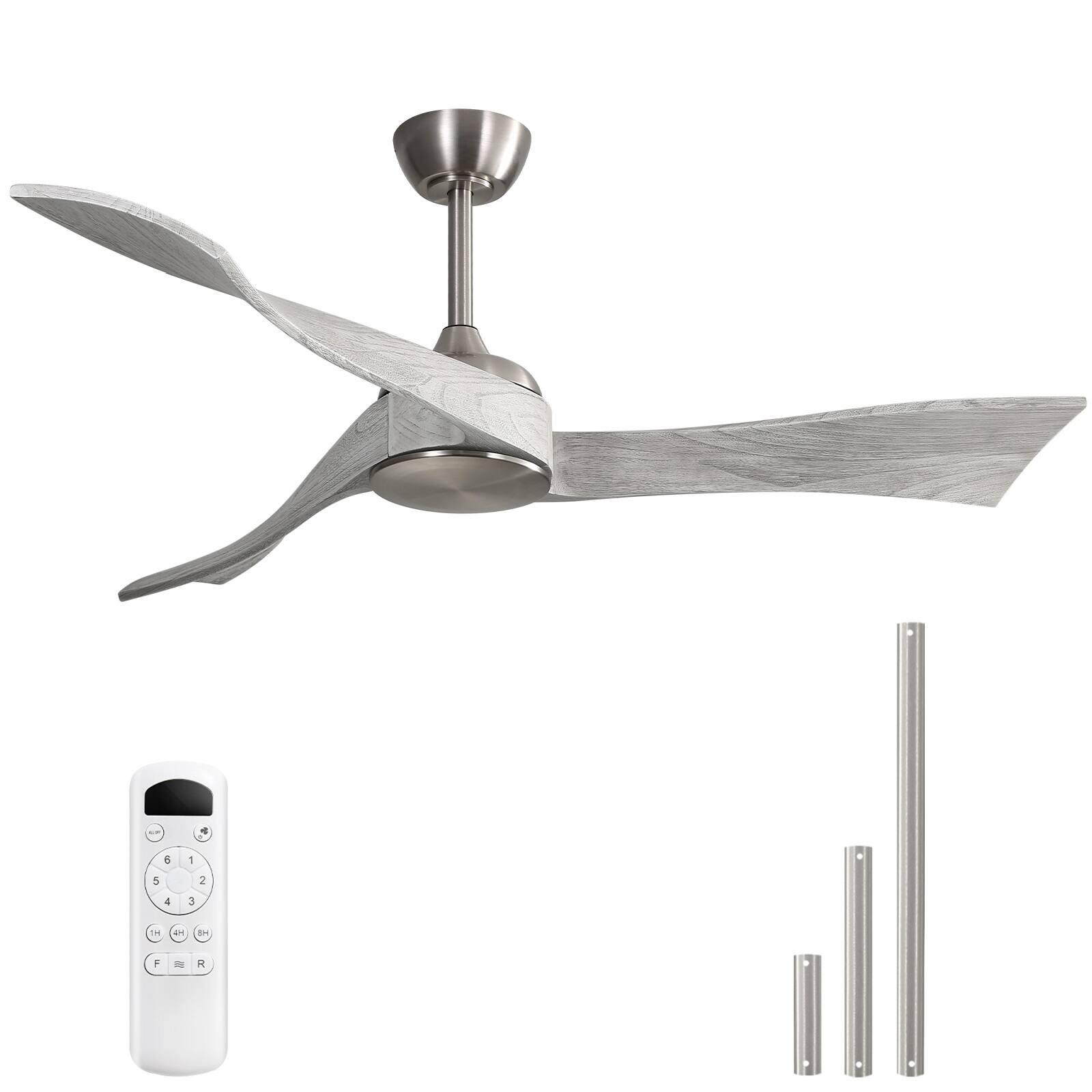 Sofucor - 52 Inch Propeller Ceiling Fan without Light and Remote 3 Solid Wood Blades Quiet DC Motor 6 Speeds High CFM Ceiling Fan - Silver