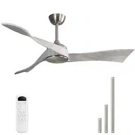 Sofucor - 52 Inch Propeller Ceiling Fan without Light and Remote 3 Solid Wood Blades Quiet DC Motor 6 Speeds High CFM Ceiling Fan - Silver