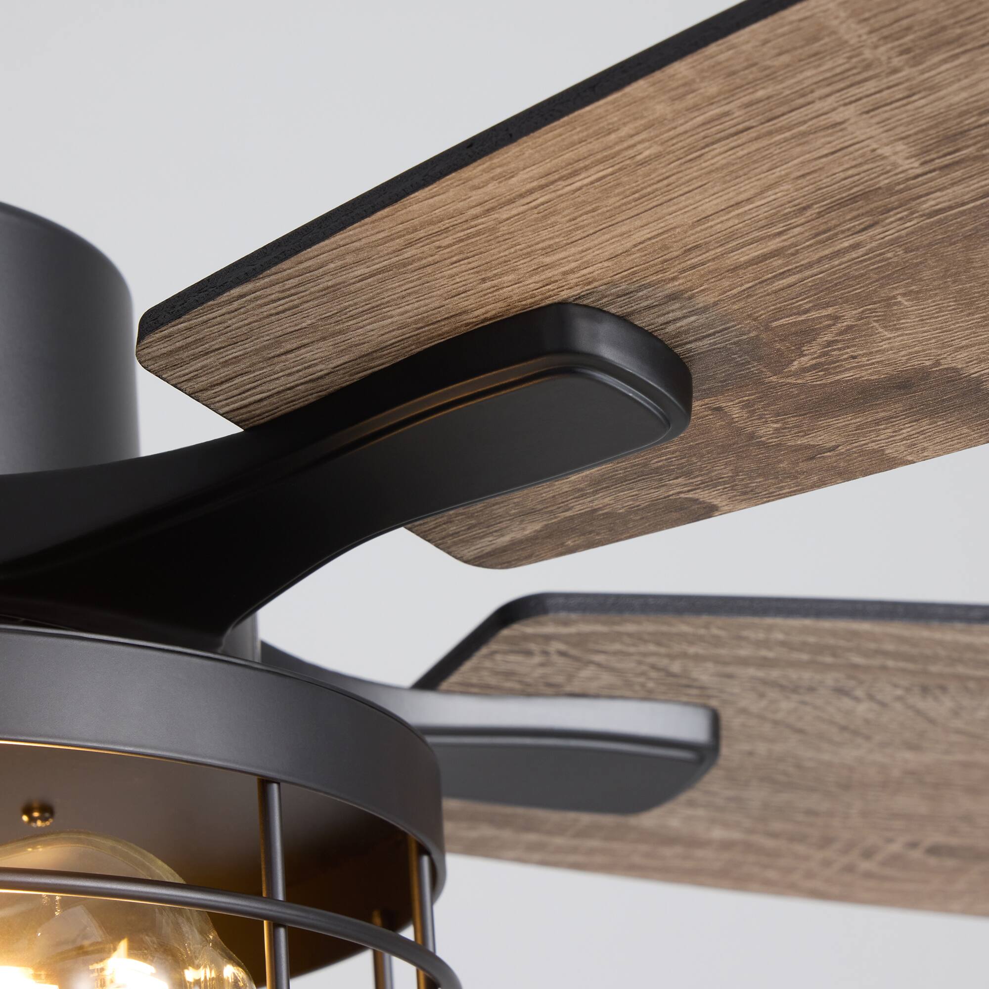 Alt View 9. Siljoy - 52 Inch Matte Black Industrial Iron Cage Ceiling Fan with Lights APP Control for Indoor Patio - Black.