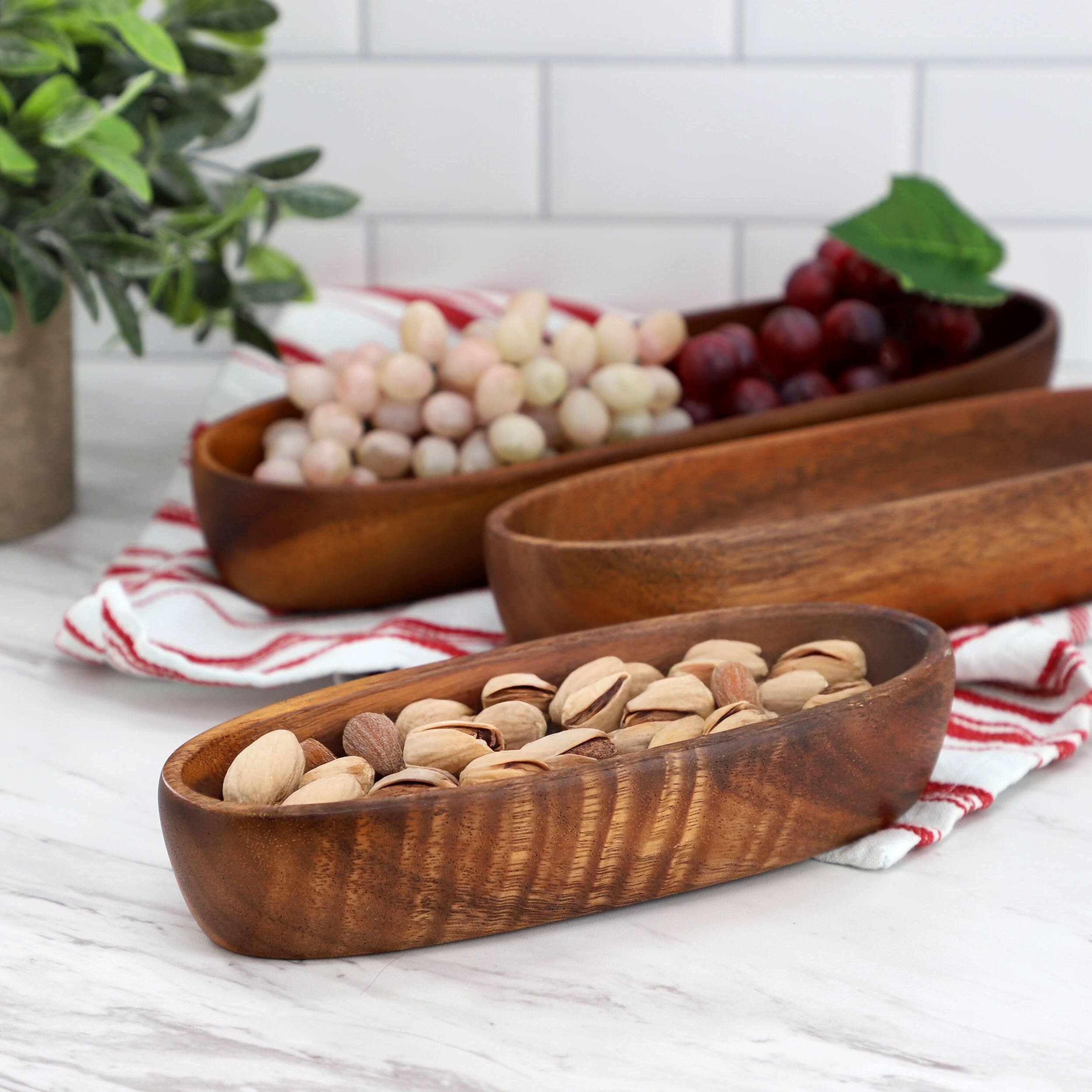 Alt View 6. MegaChef - MegaChef 3 Piece Acacia Wood Oval Serving Bowls in Assorted Sizes - Brown.