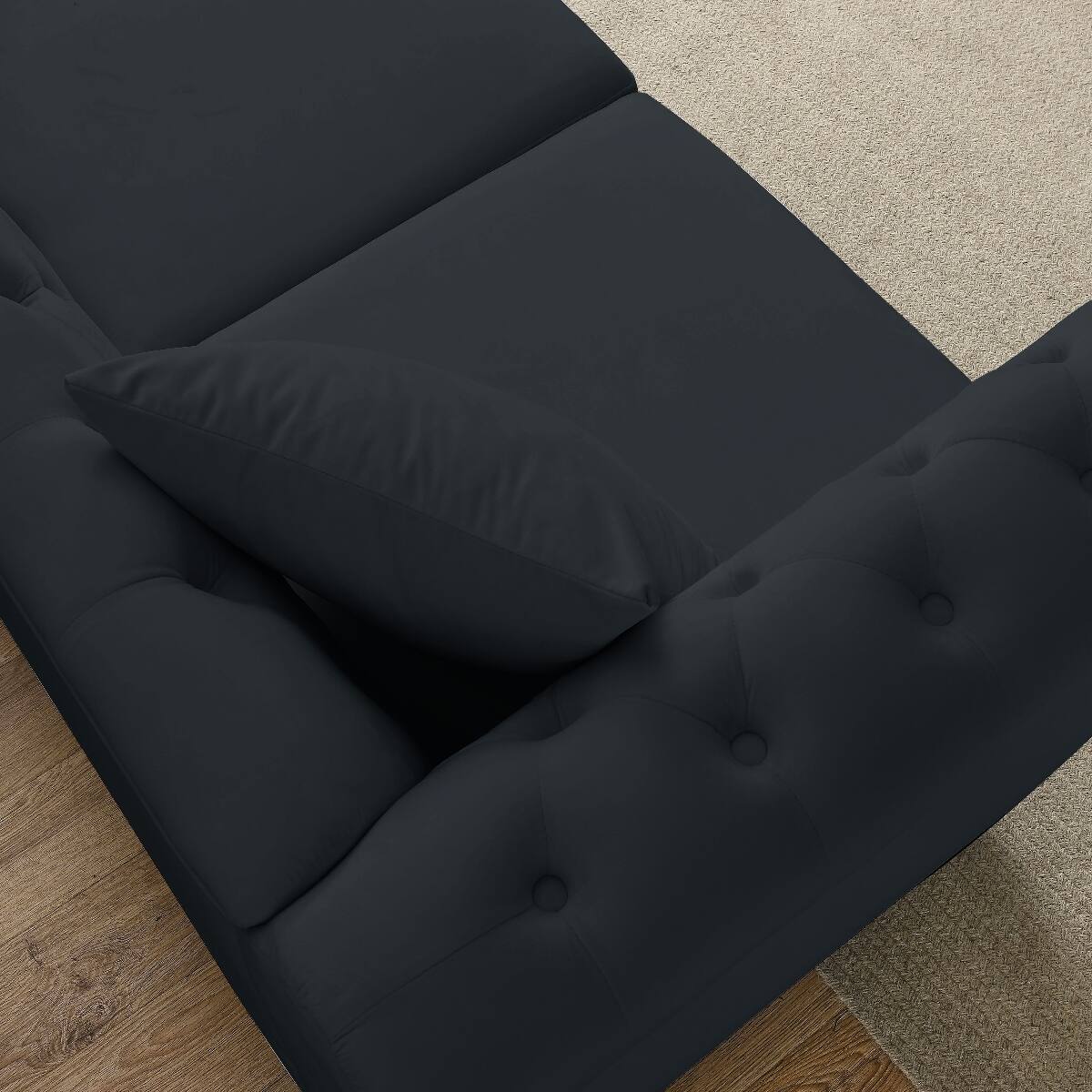 Alt View 2. Ropilly - Ropilly 80 Inch Black Velvet Chesterfield Sofa, 3 Seater Tufted Couch with Rolled Arms and Nailhead Trim - Black.