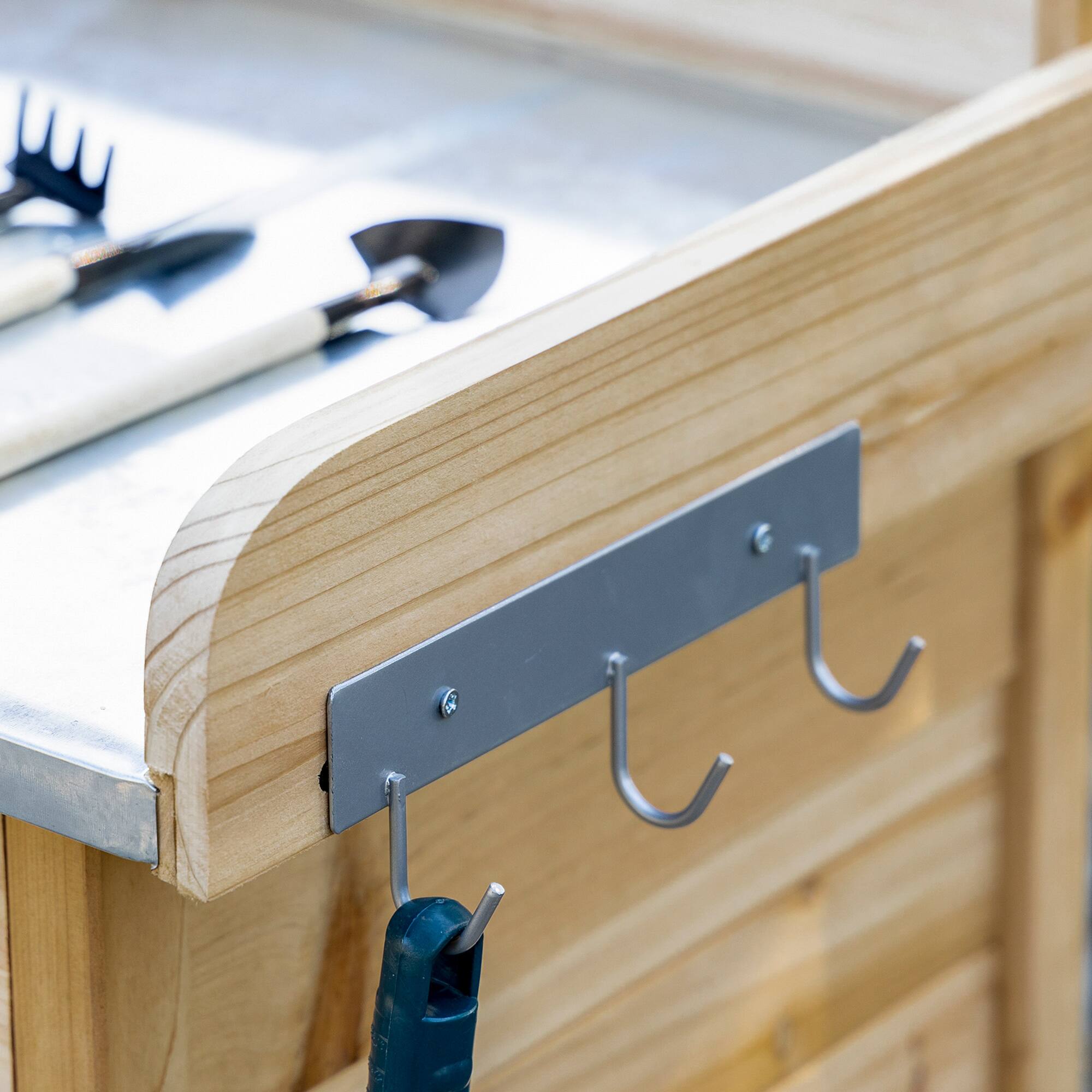 Alt View 7. Outsunny - Outdoor Potting Bench Table, Garden Work Station with Storage Cabinet, Open Shelf and Steel Tabletop - Natural Wood.