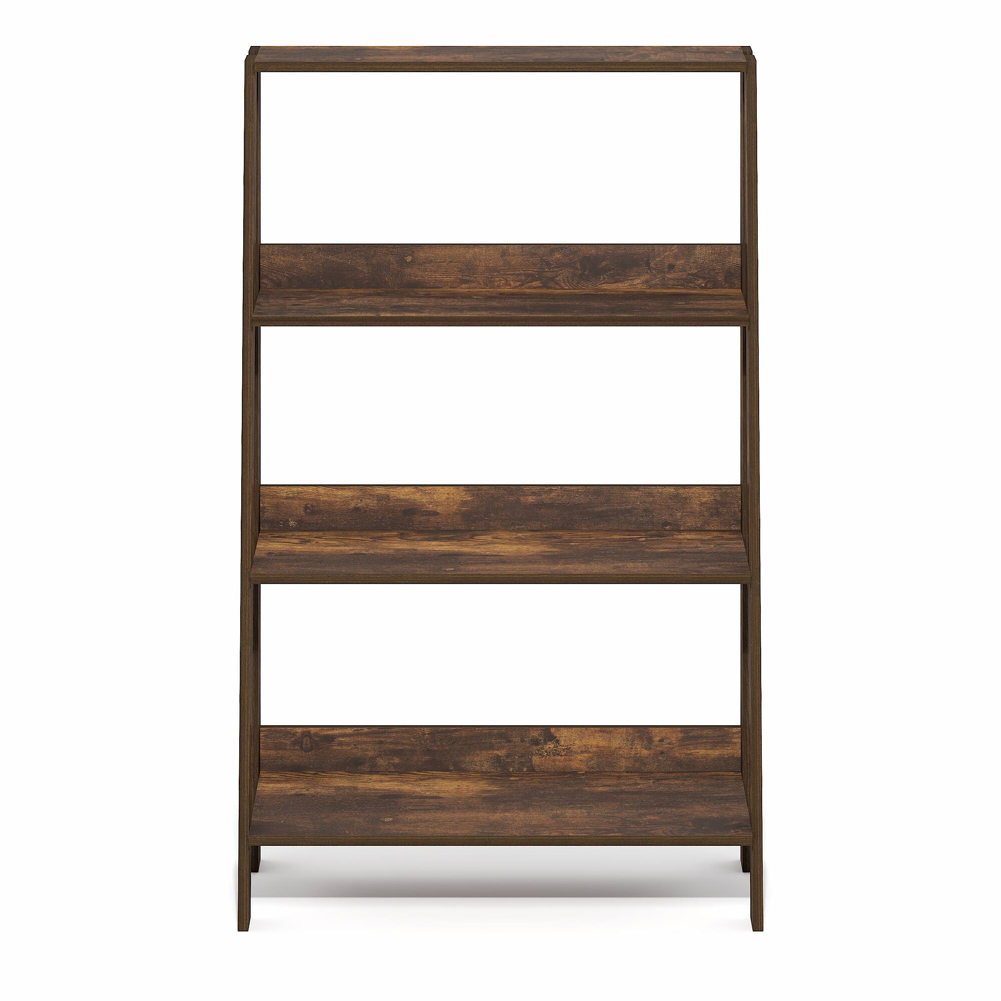 Alt View 6. Furinno - LADDER Shelf, 4-Tier Ladder Book Shelf, Open Frame Design Bookcase, Standing Display Storage Shelves, Storage Rack - Amber Pine.