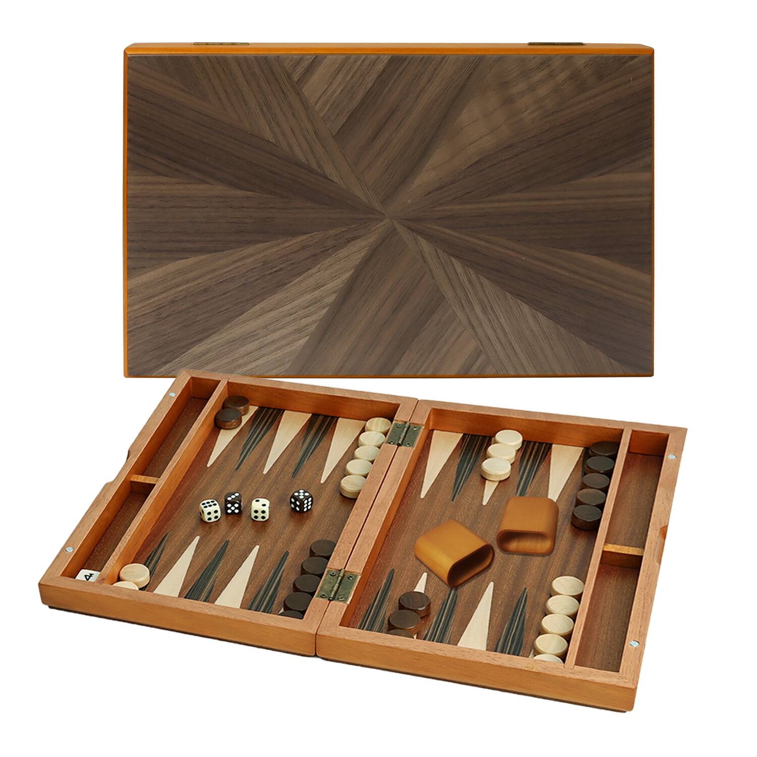 Front. GSE Games & Sports Expert - Premium Magnetic Wooden Folding Inlay Backgammon Board Game Set, Portable Travel Game (Focus-11").