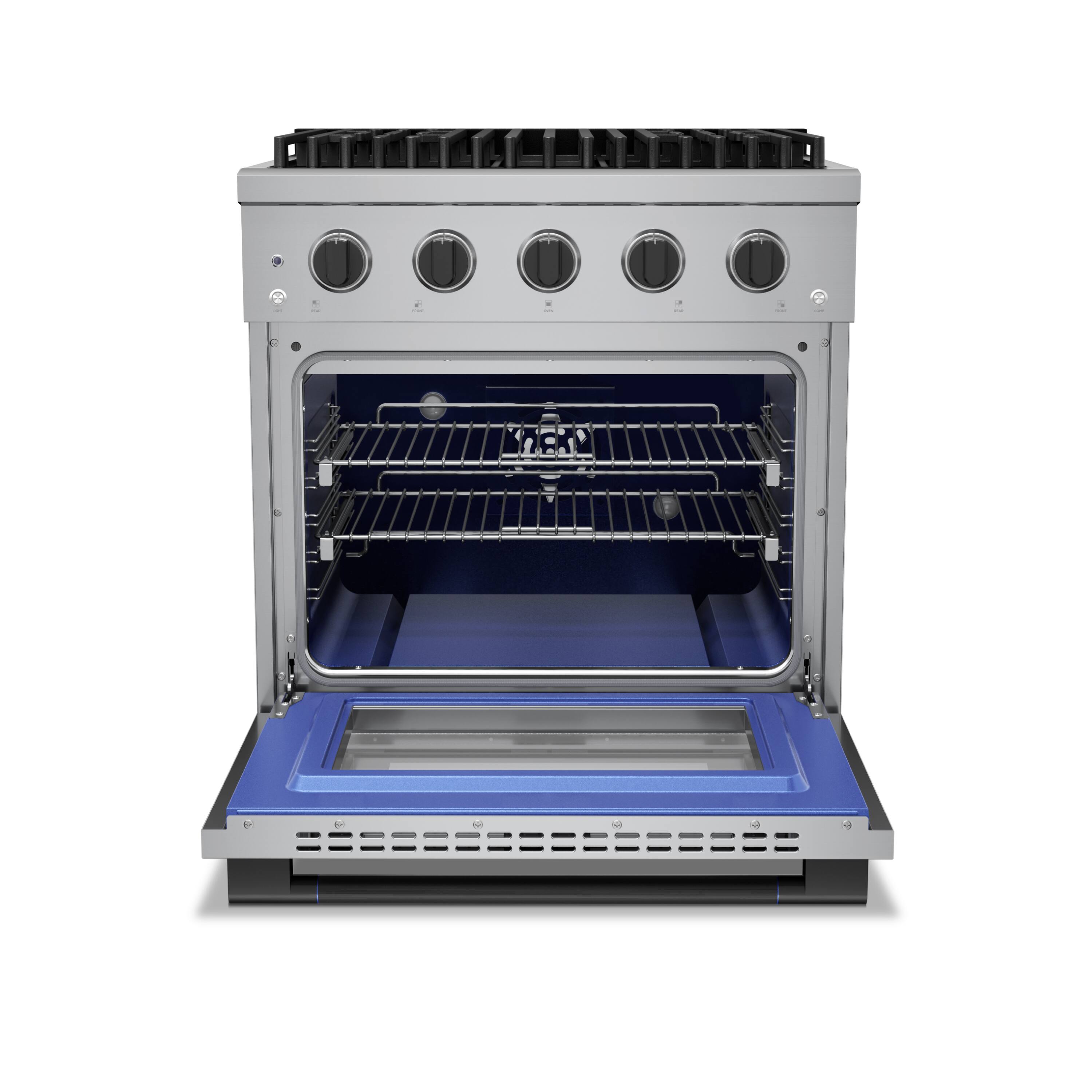 Angle. Hauslane - HausPro 30 in. 4 Burners (20,000 BTU) Freestanding Dual Fuel Range in Stainless Steel with Convection Oven Matte Black - Matte Black.