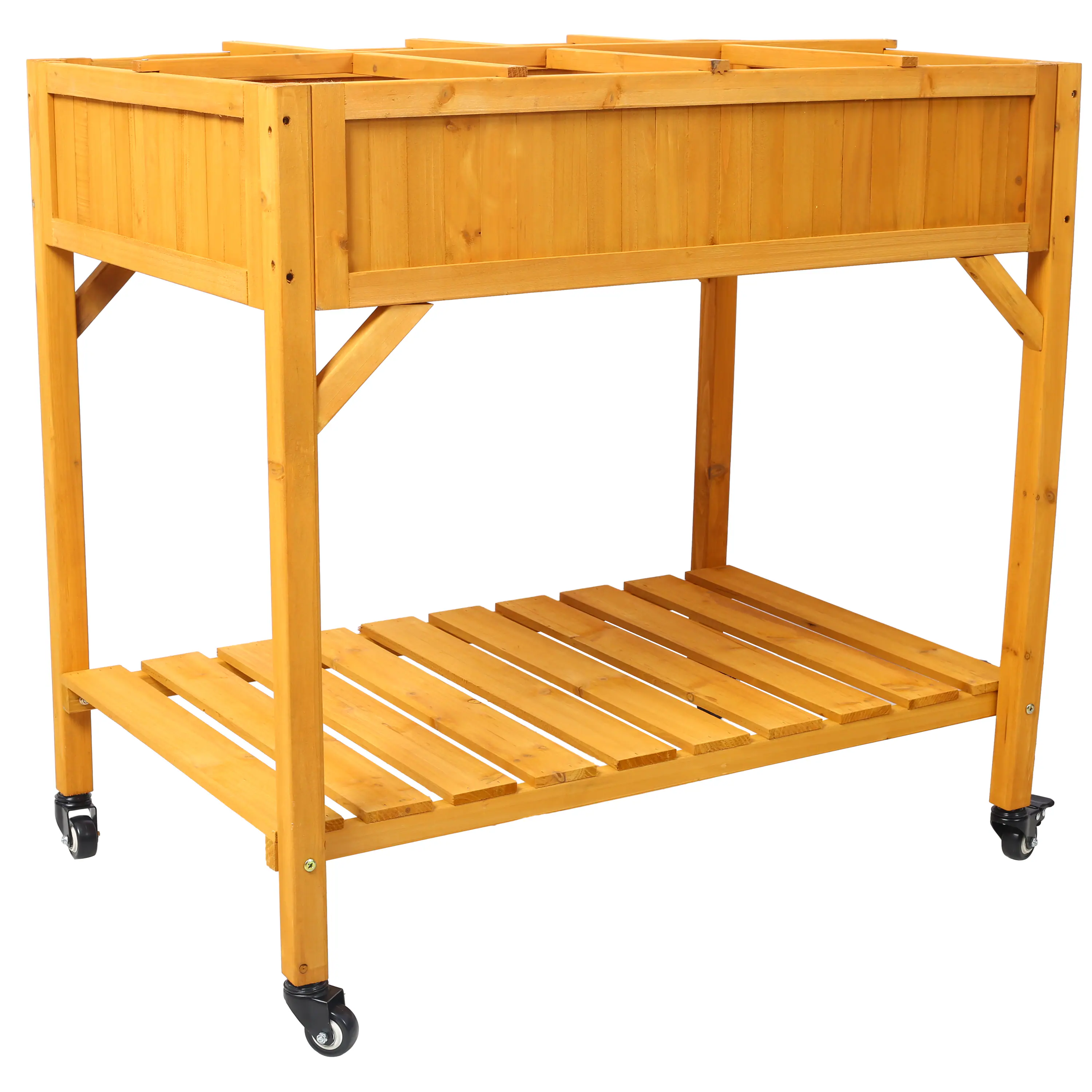 Alt View 3. GOODSILO - Mobile Elevated Garden Bed with Locking Wheels and Storage Shelf - 8 Pocket Wood Planter for Herbs and Vegetables - Brown.