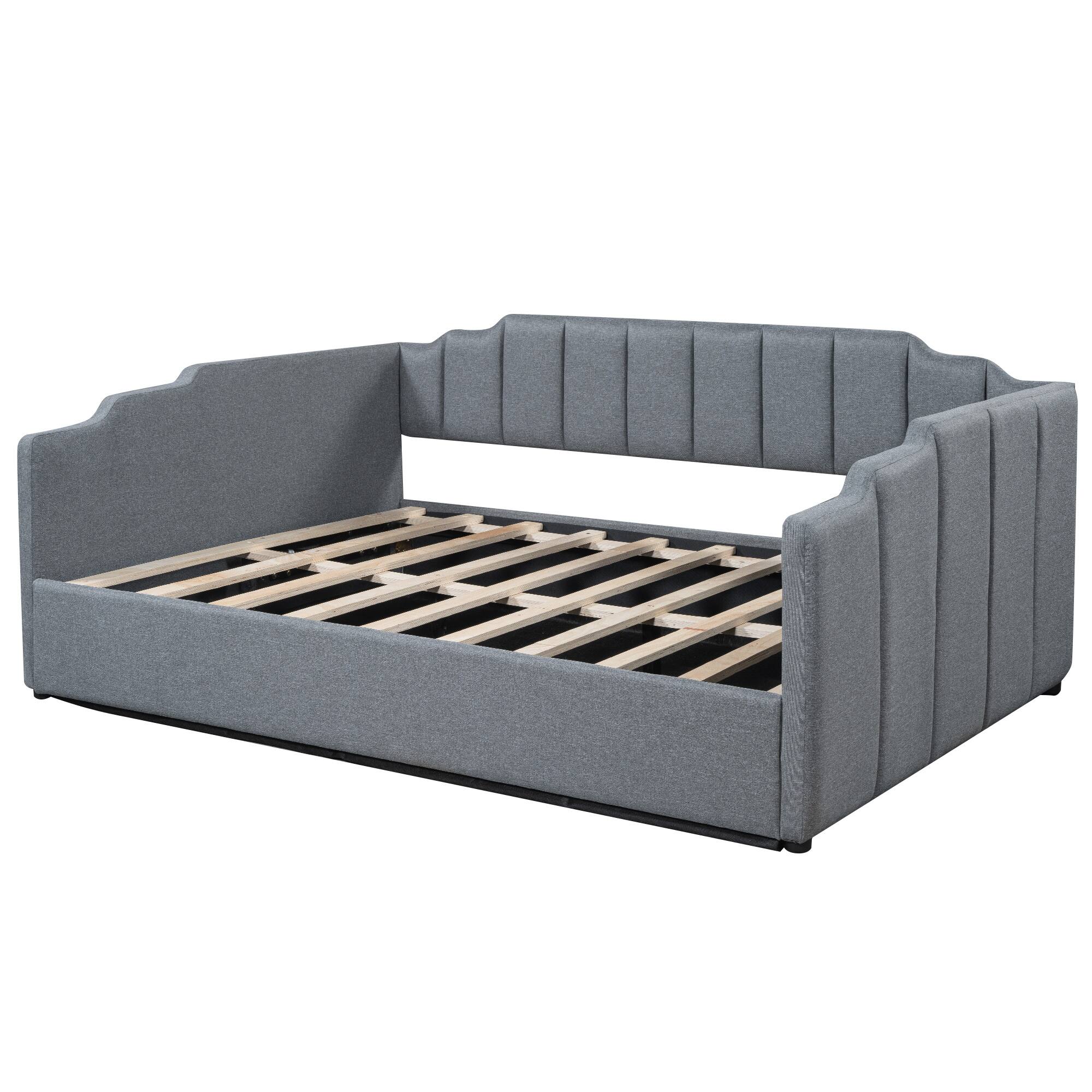 Back. Whisen - Full Size Upholstered Daybed with Underneath Storage for Bedroom and Guest Room - Gray.