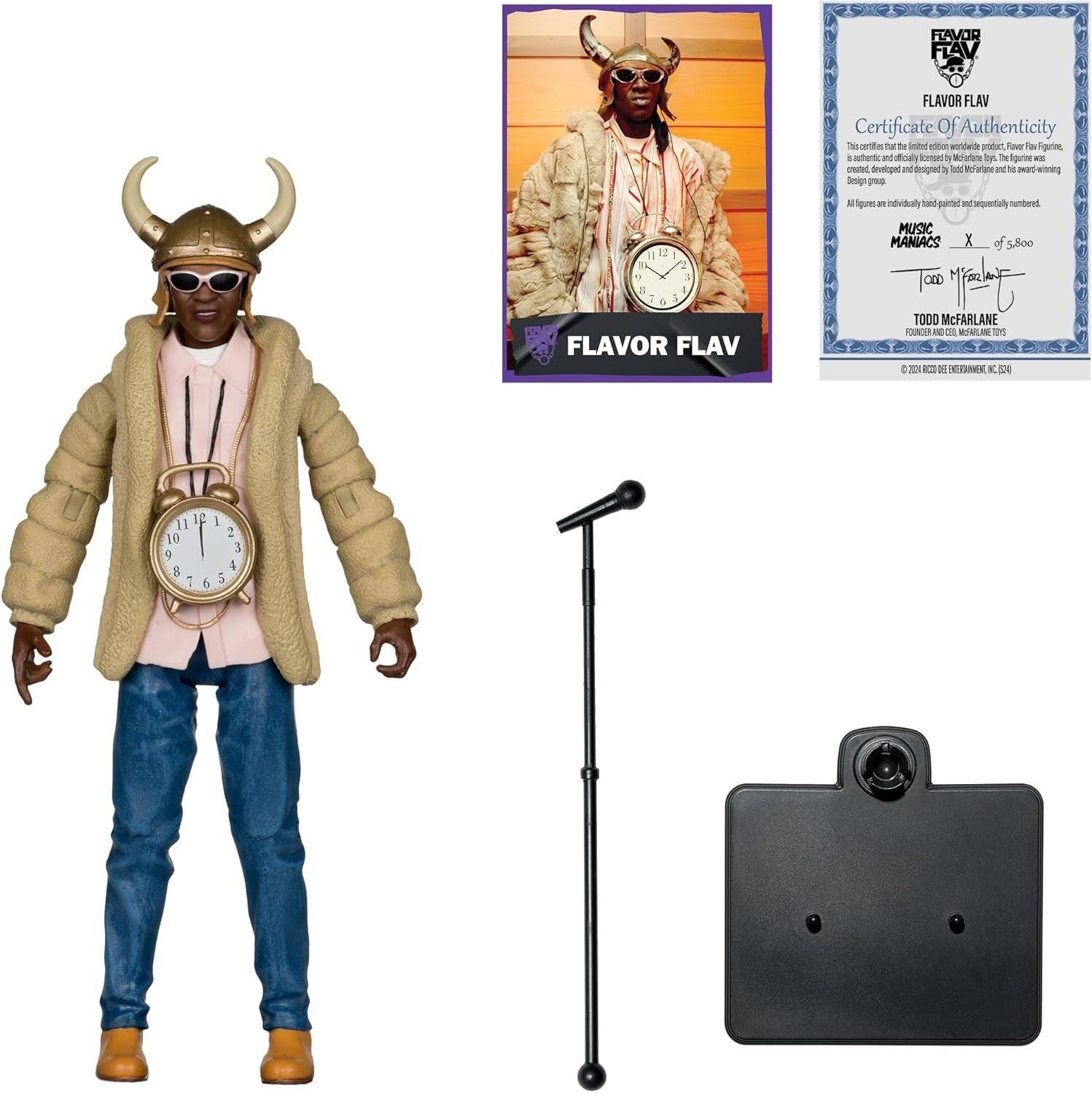 FLAVOR FLAV

Certificate of Authenticity

This certificate confirms that the limited edition world-wide product, Flavor Flav Figure, is authentic and founded by McFarlane Toys. The figure was designed and developed by the McFarlane Design Group. The figure was individually hand-painted and sequentially numbered.

MUSIC MANIACS

X of 5,800

TODD McFARLANE

FOUNDER AND CEO, McFARLANE TOYS

© 2020 ROB LEE ENTERTAINMENT, INC.