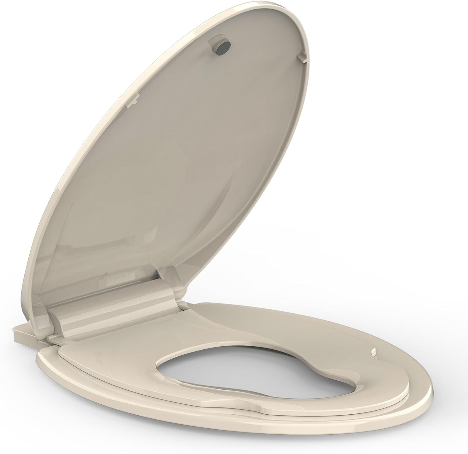 Alt View 1. Jojoka - 19inch Almond Elongated Toilet Seat with Built-in Toddler, Slow Close, Child & Adult, Potty Training, Bottom Fixing - Chrome.