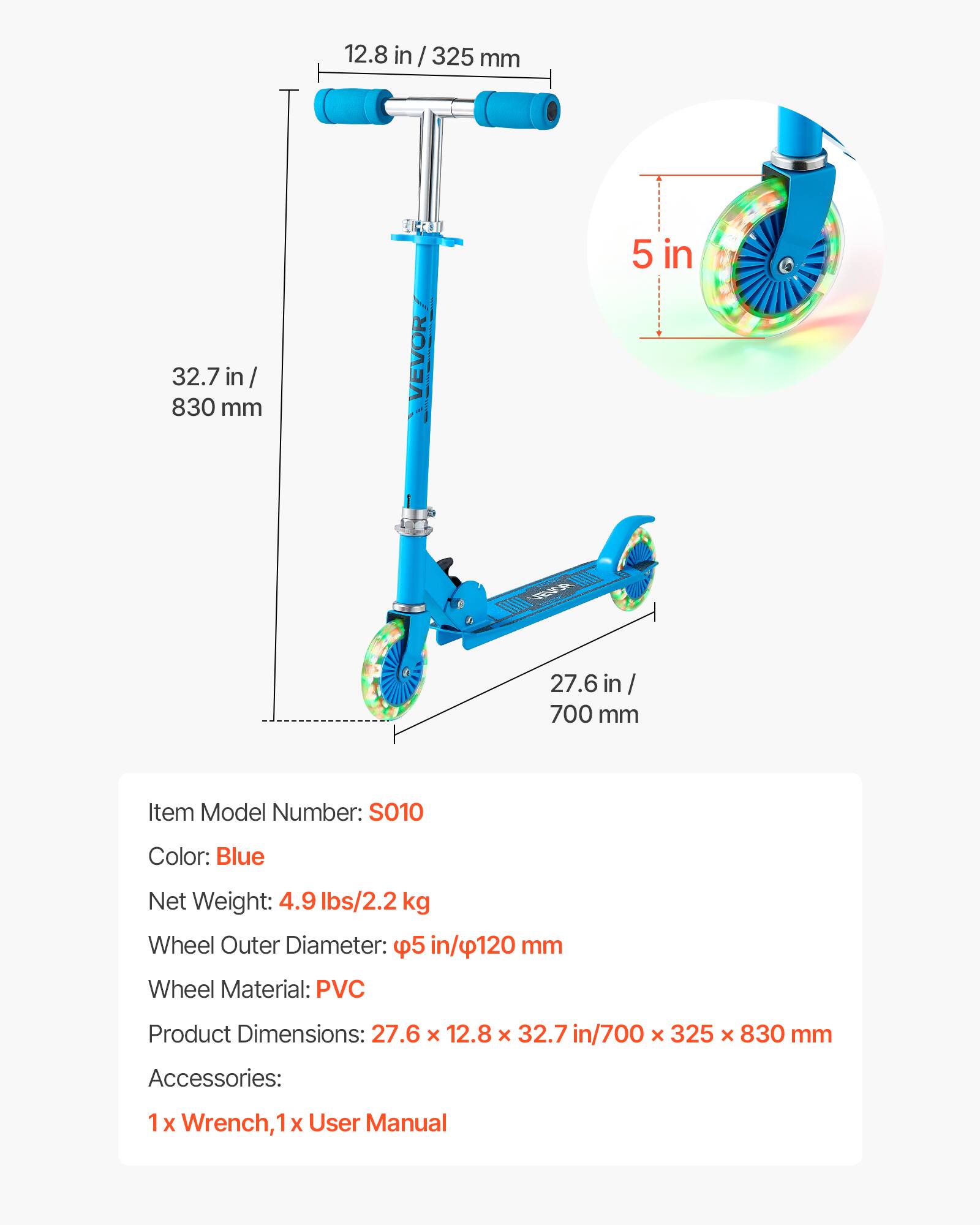 VEVOR Kick Scooter for Kids Ages 3+, 2 Wheel Toddler Scooter with