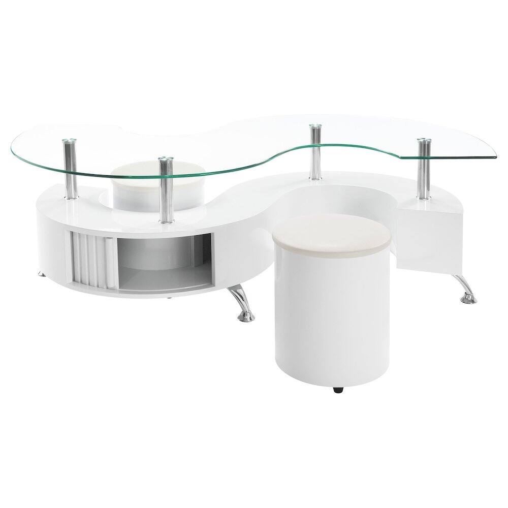 Alt View 2. Coaster Co. of America - Buckley 3-piece Coffee Table and Stools Set White High Gloss - White.