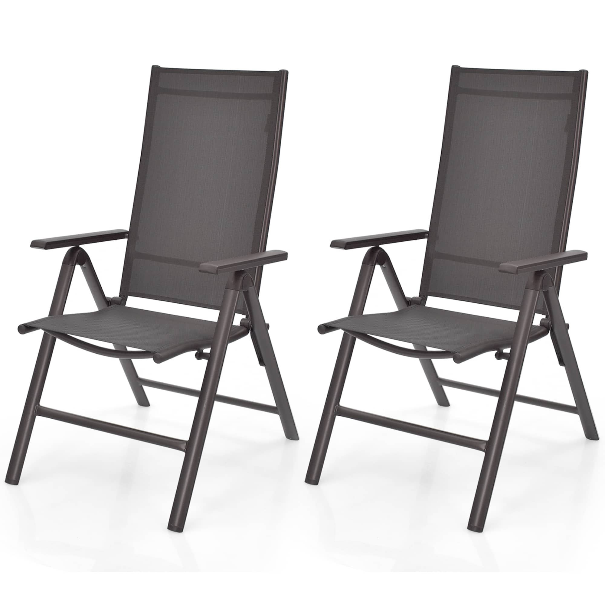 Front. Gymax - Gymax Set of 2 Folding Patio Dining Chair Camping Chair w/ Adjustable Backrest - Grey.