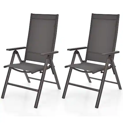 Front. Gymax - Gymax Set of 2 Folding Patio Dining Chair Camping Chair w/ Adjustable Backrest - Grey.