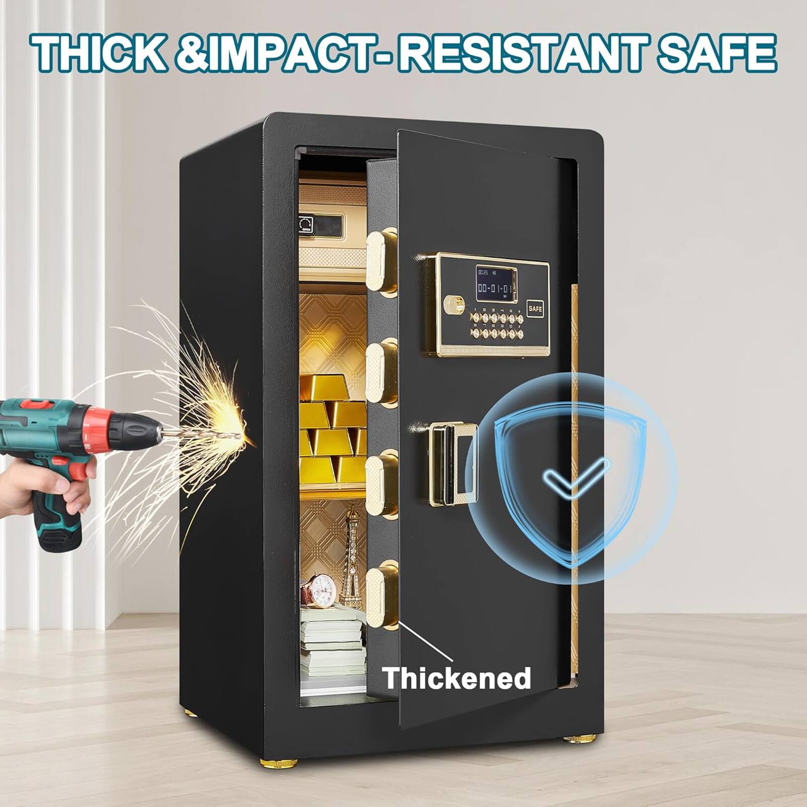 THICK & IMPACT-RESISTANT SAFE

Thickened