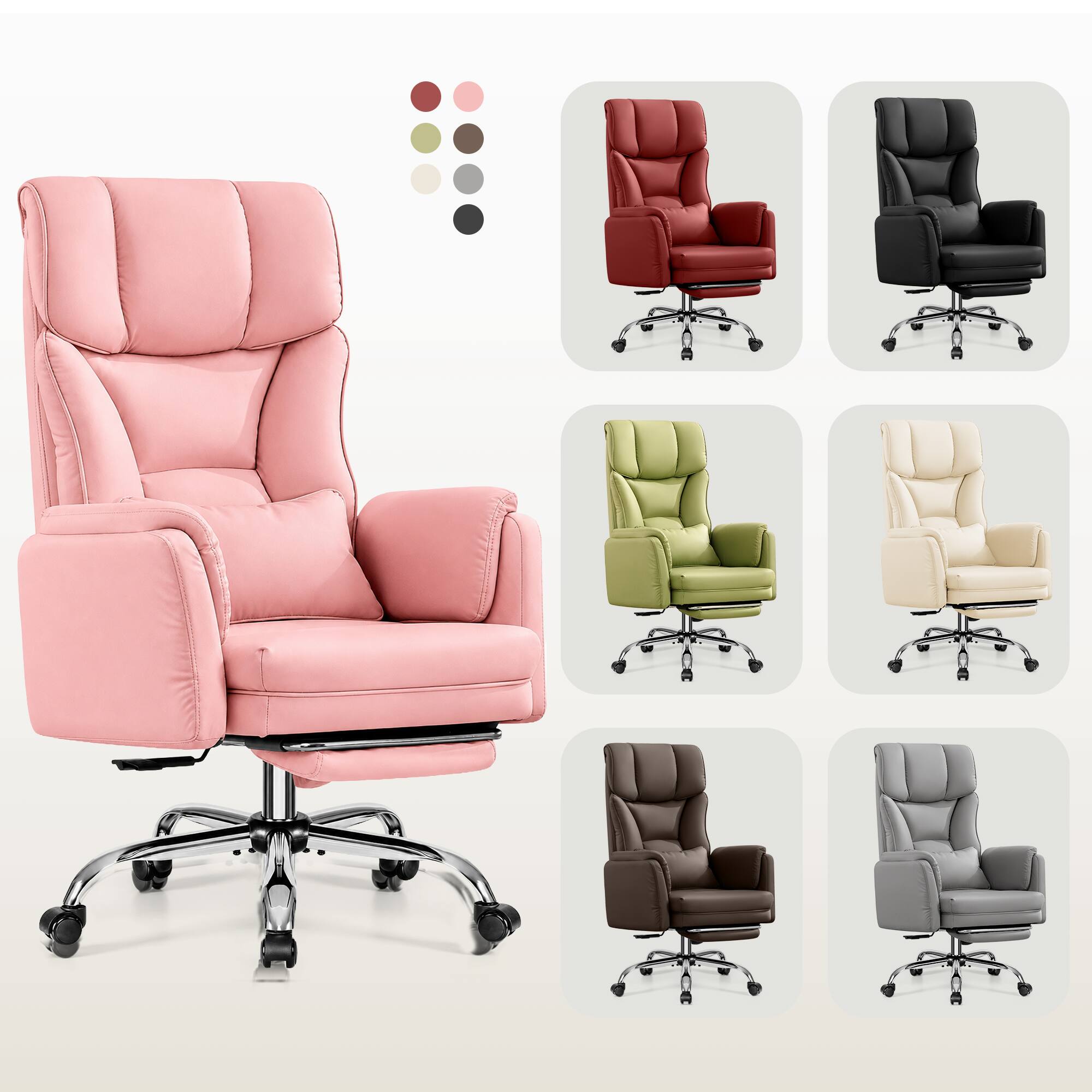 Alt View 5. KERDOM - Ergonomic Big Office Leather Chair with Expandable Arms, Reclining Cross Legged Chair with Footrest Wide Seat for Gaming - Pink.