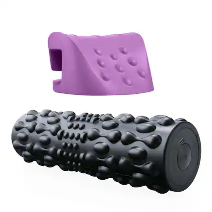 Front. Pursonic - Muscle Relief Bundle: Vibrating Foam Roller & Neck and Shoulder Stretcher - Multicolor.