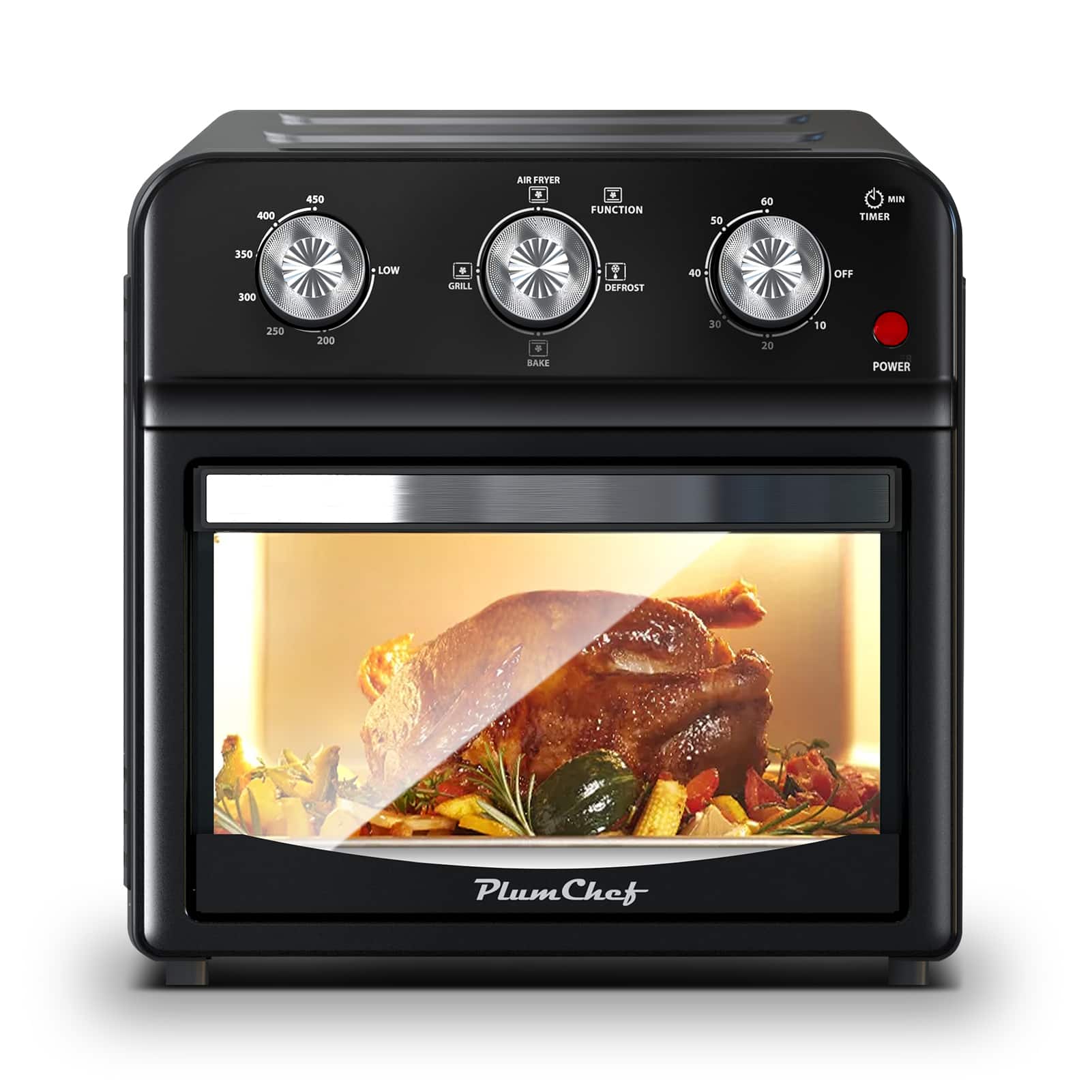 Aukfa - 12.5QT Air Fryer Toaster Oven - 1500W, 7-in-1, Roast/Bake/Grill/Broil/Toast, Stainless Steel - Black
