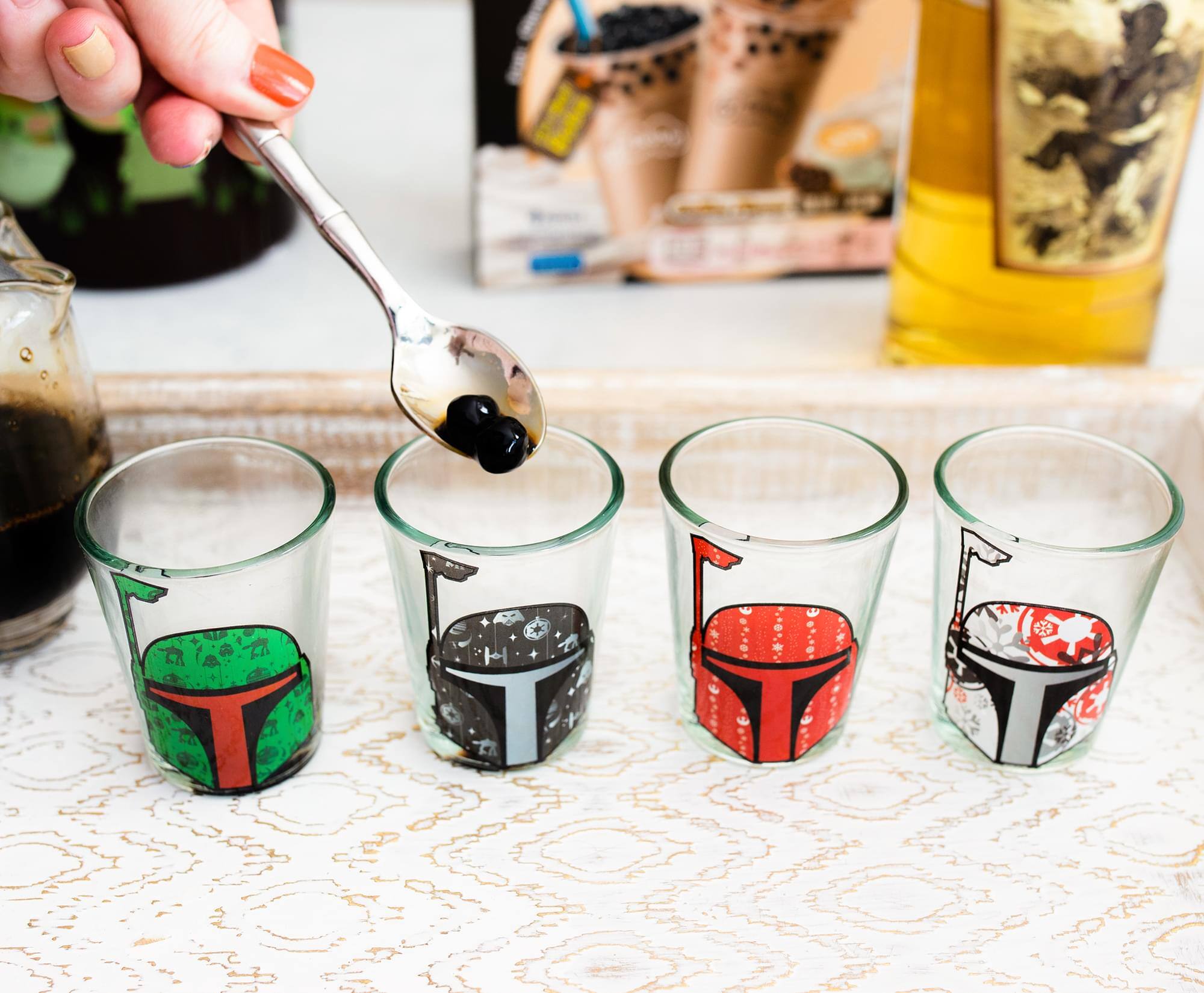 Alt View 3. Silver Buffalo - Star Wars Holiday Boba Fett 2.5-Ounce Mini Shot Glasses | Set of 4 - Green.