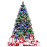 Costway - 7 FT Pre-Lit Artificial Christmas Tree Hinged with Pine Needles 400 LED Lights - Green/White - Front_Zoom