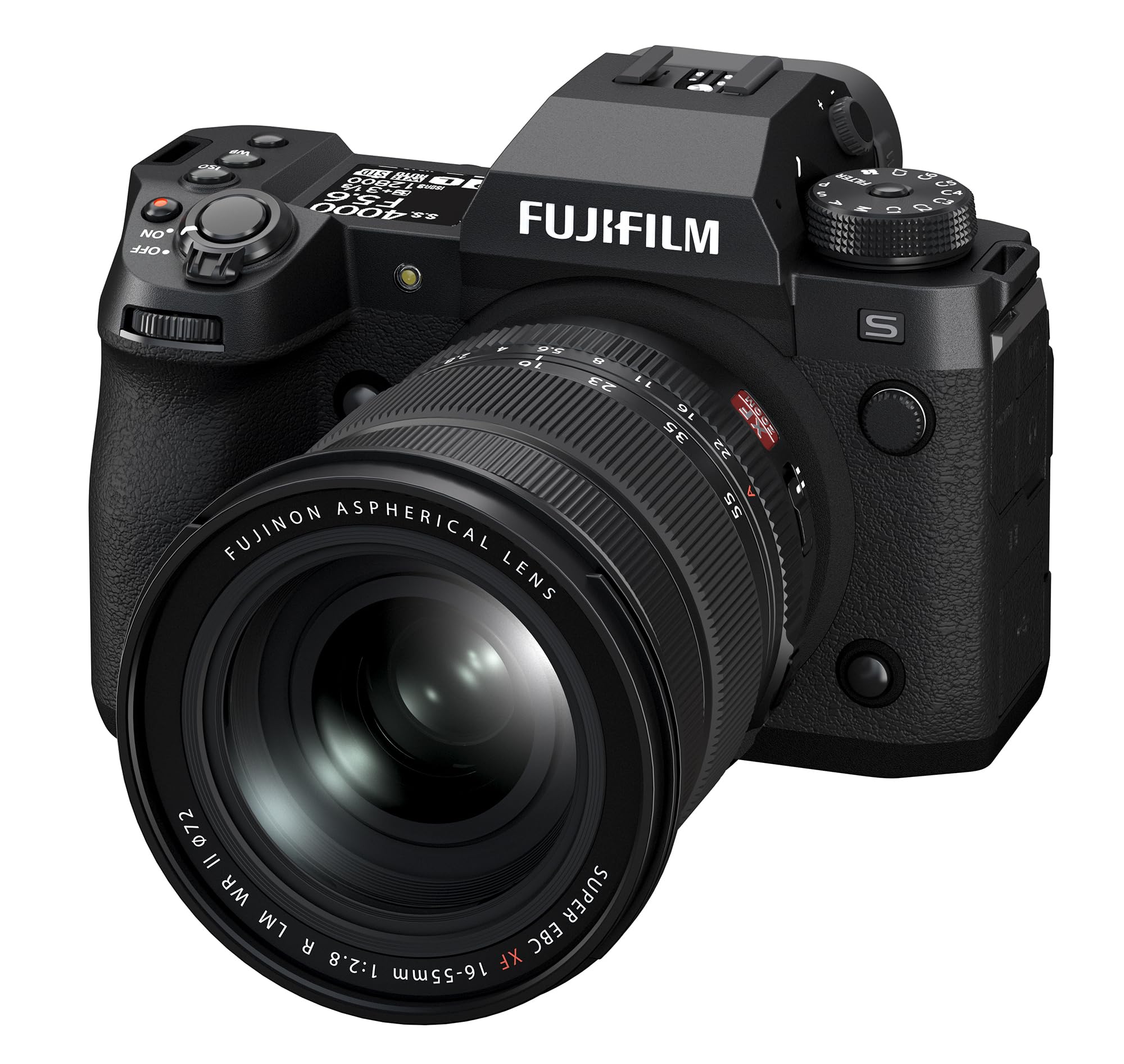 NO OFF m CAL D D NANY 4 90RCI E+a a - Dt F5.6 9 4000 TY FUJIFILM 1 S.0 BF M 35 O1 ! 22 ASPHERICAL 55 FUJINON LENS - 0  - S - CA  G  D S S 072 = WR SUPER LM EBC R 1:2.8 XF 16-55mm