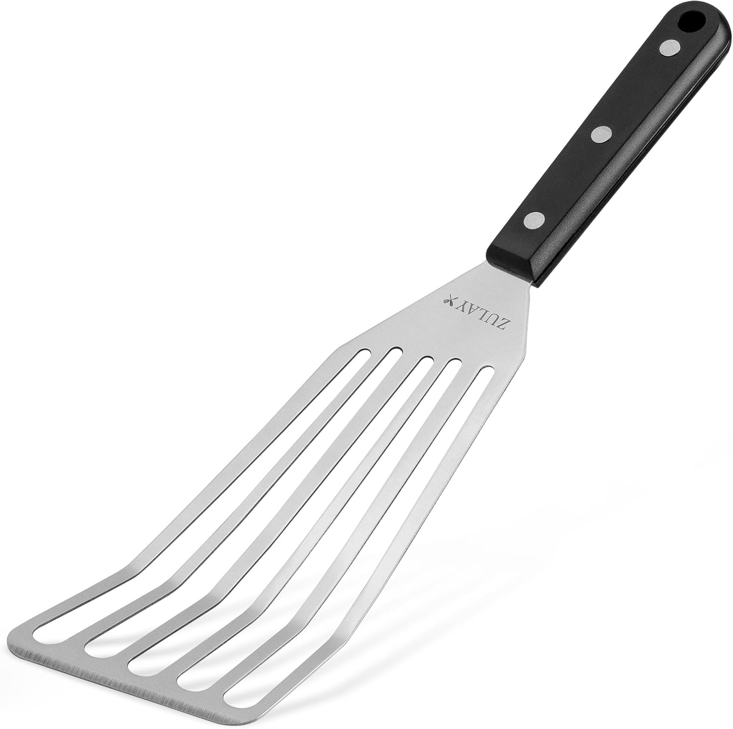 Zulay Kitchen - Stainless Steel Fish Turner Spatula - 12.4” Flexible Heat-Resistant Slotted Turner for Non-Stick Cookware - Black
