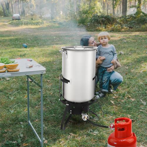 Alt View 7. Winado - Deep Turkey Fryer 50QT Gas Propane Stock Pot Cooker Rack Corn Lobster for Outdoor Camping - Sliver.
