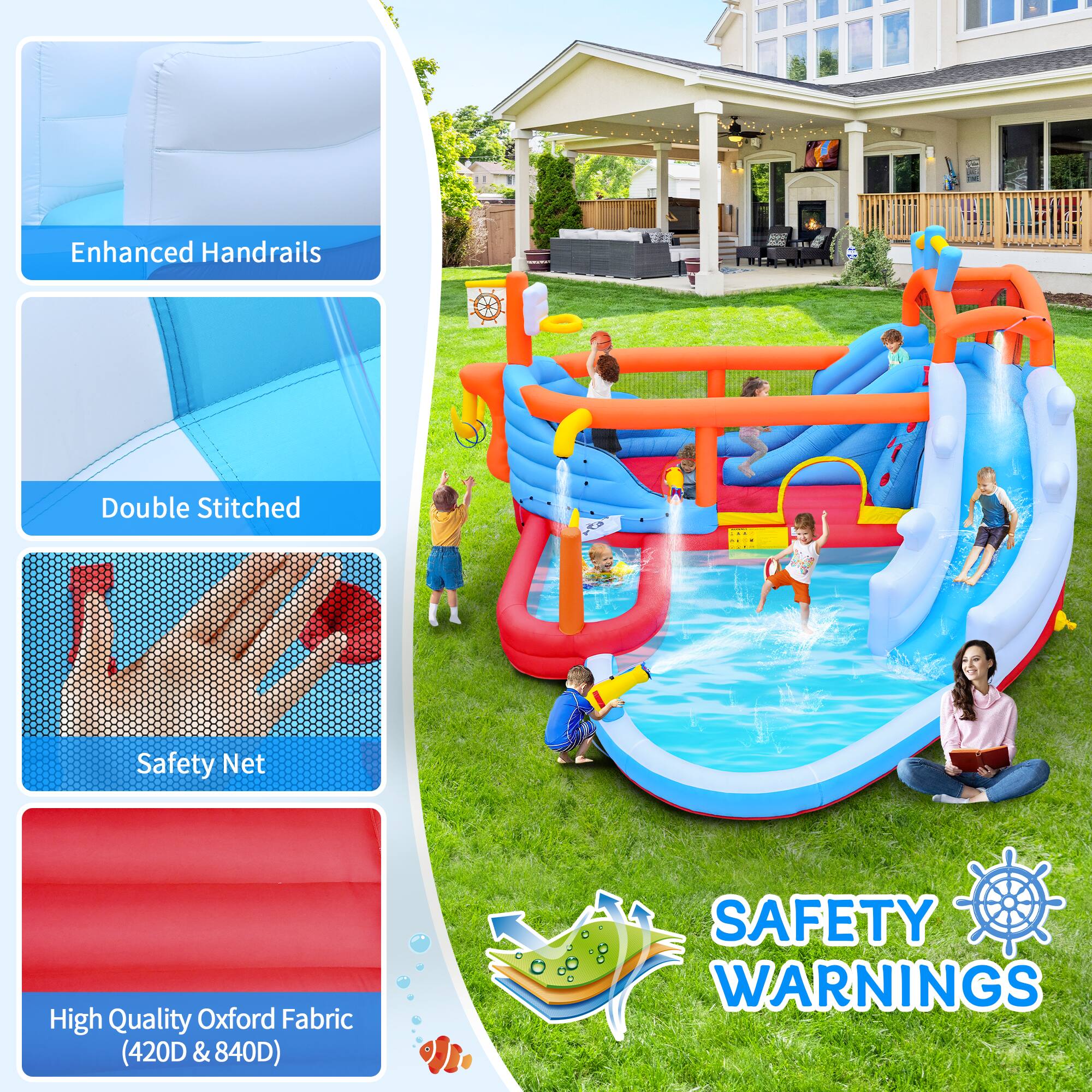 Enhanced Handrails  
Double Stitched  
Safety Net  
High Quality Oxford Fabric (420D & 840D)  
SAFETY WARNINGS