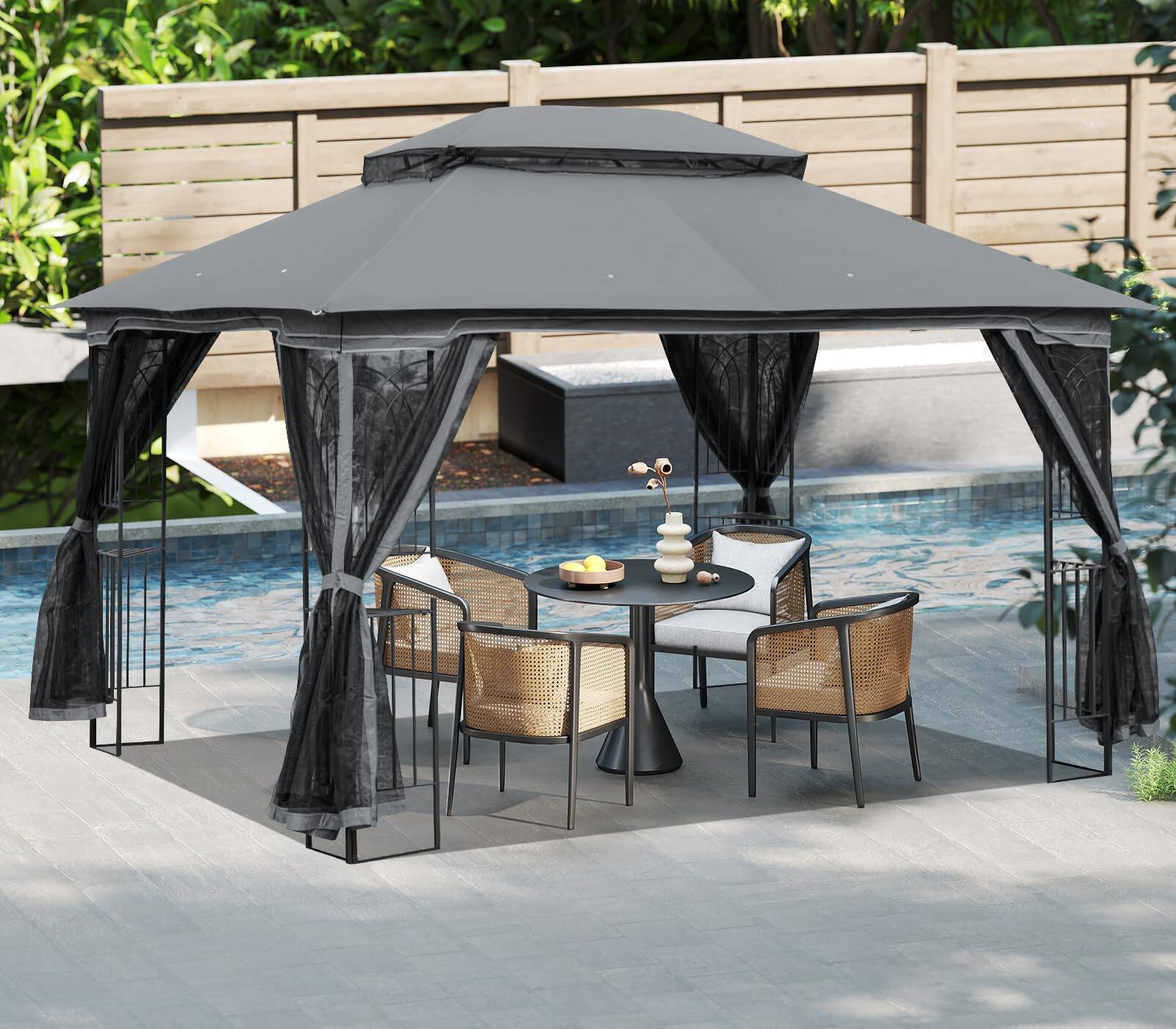 Alt View 1. Ecooso - 13x10 Outdoor Patio Gazebo Canopy Tent With Ventilated Double Roof And Mosquito net,Suitable for Lawn, Garden - Gray.