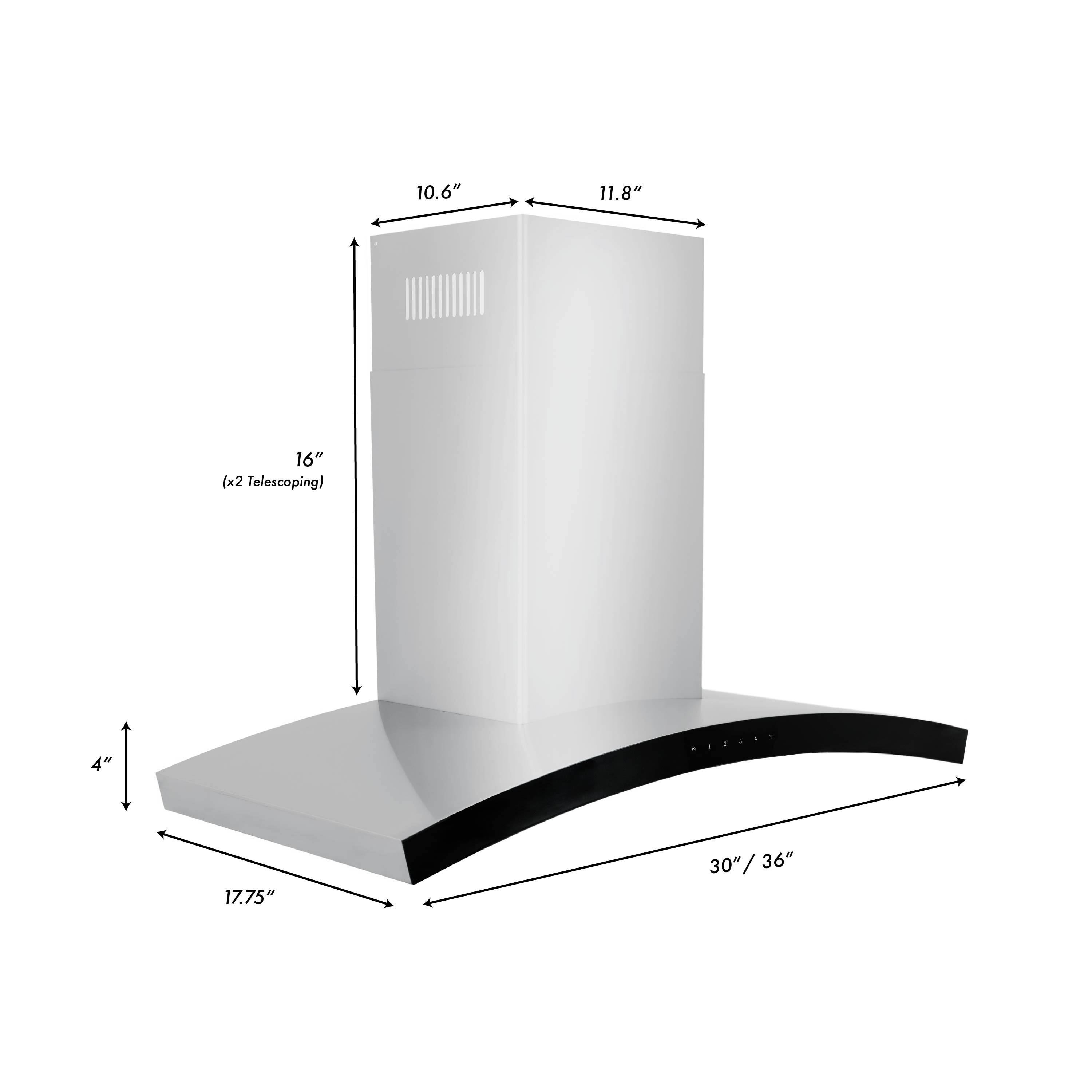 10.6" 11.8" 16" (x2 Telescoping) 4" 17.75" 30"/36"