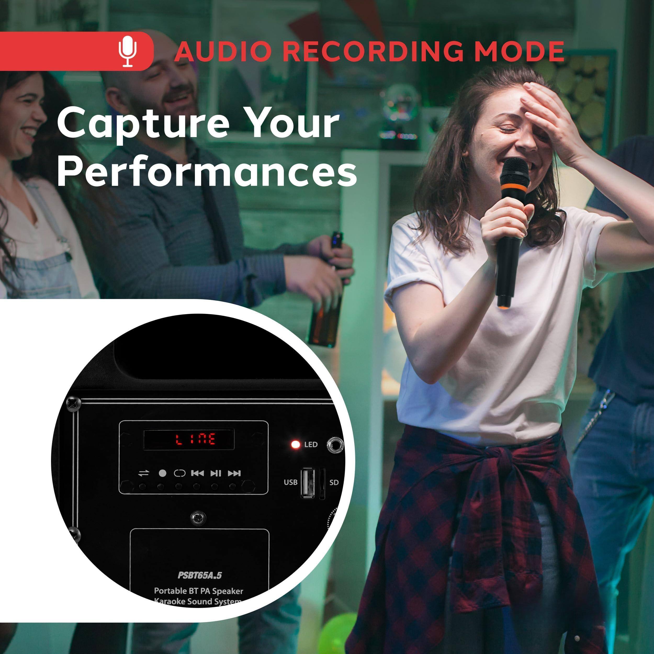 AUDIO RECORDING MODE  
Capture Your Performances  

PSBT65A.5  
Portable BT PA Speaker  
Karaoke Sound System