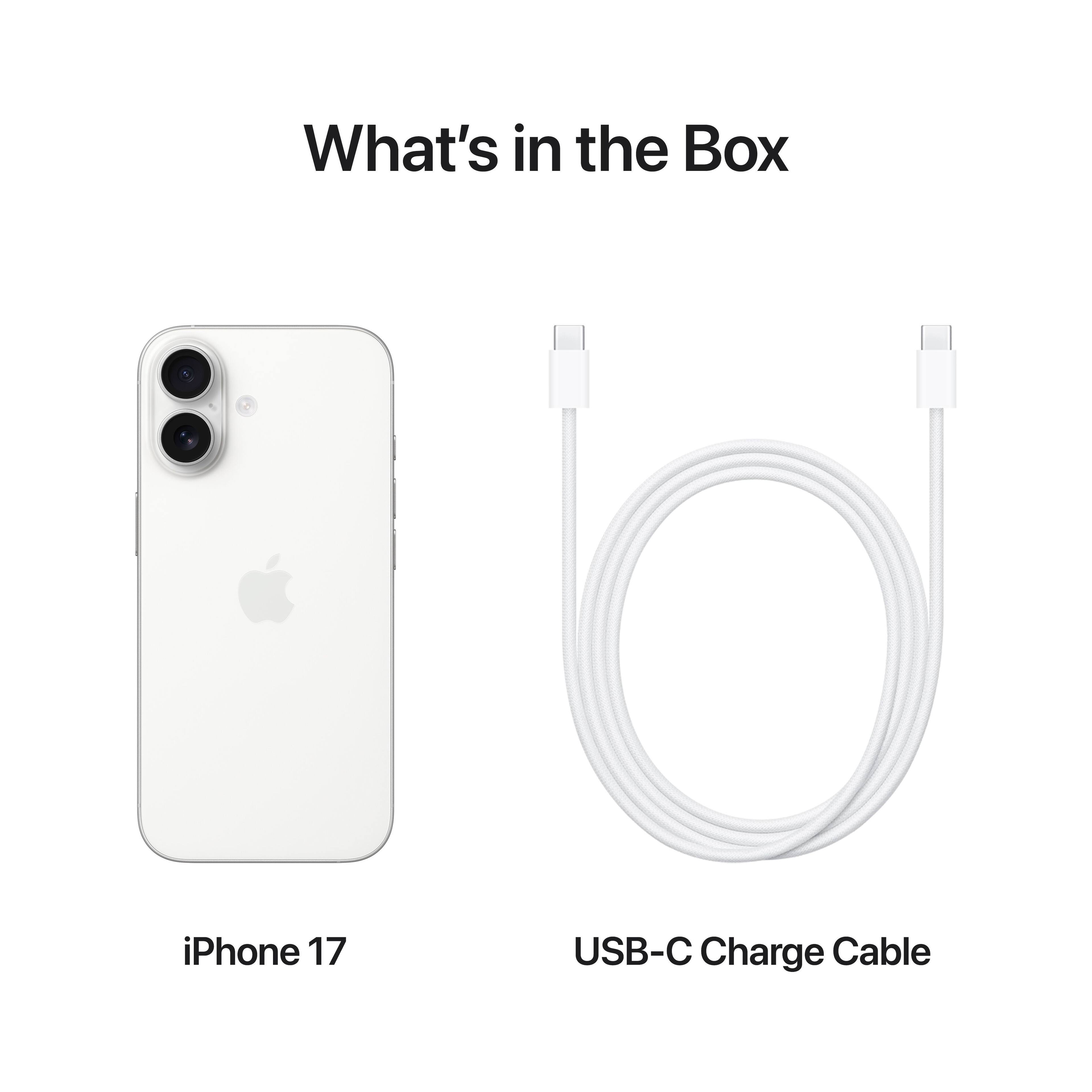 What's in the Box

iPhone 17

USB-C Charge Cable
