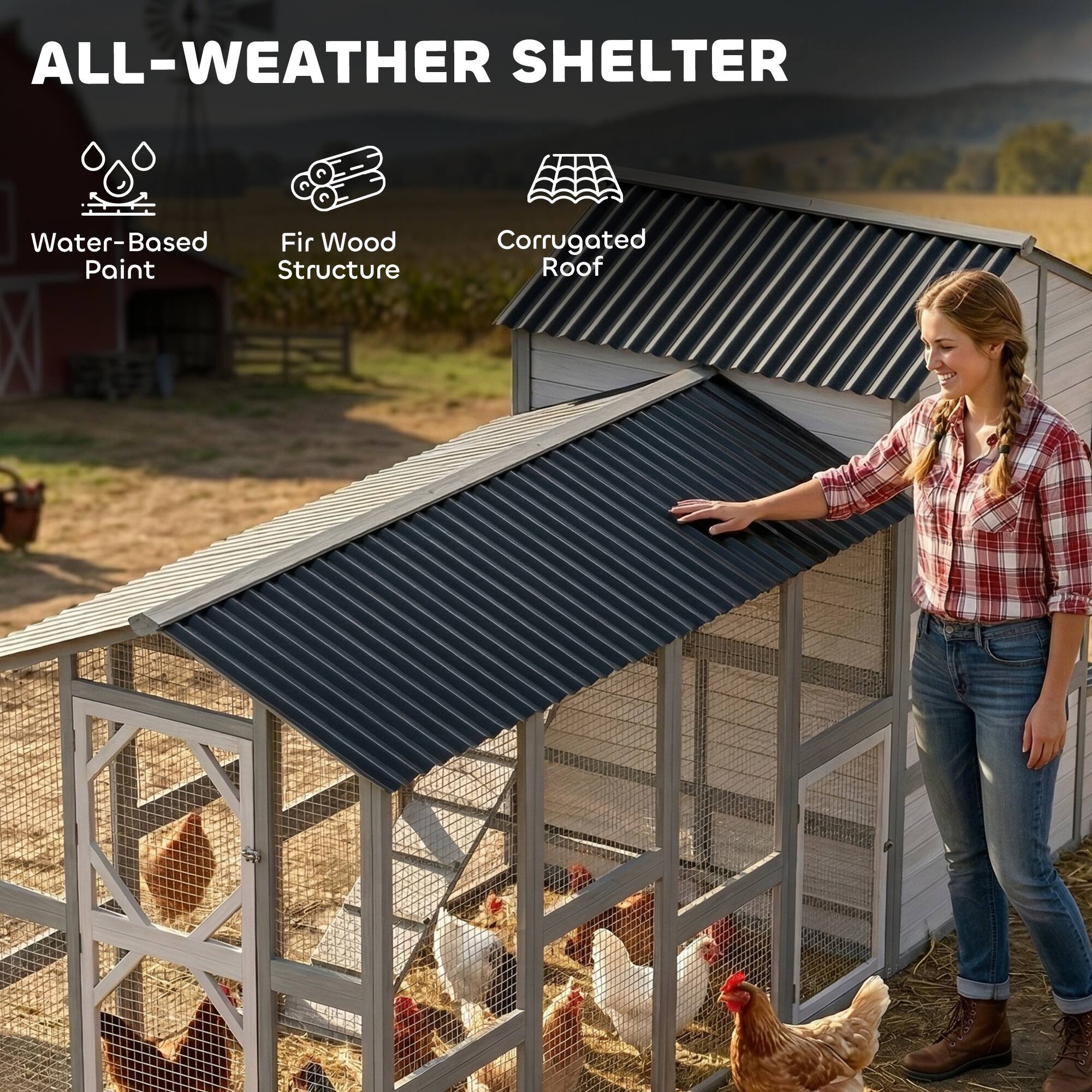 ALL-WEATHER SHELTER

- Water-Based Paint
- Fir Wood Structure
- Corrugated Roof