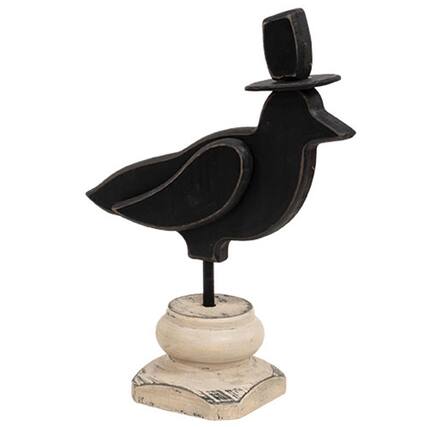 Front. BreeBe - Carved Crow w/Top Hat on Base - Black, Ivory.