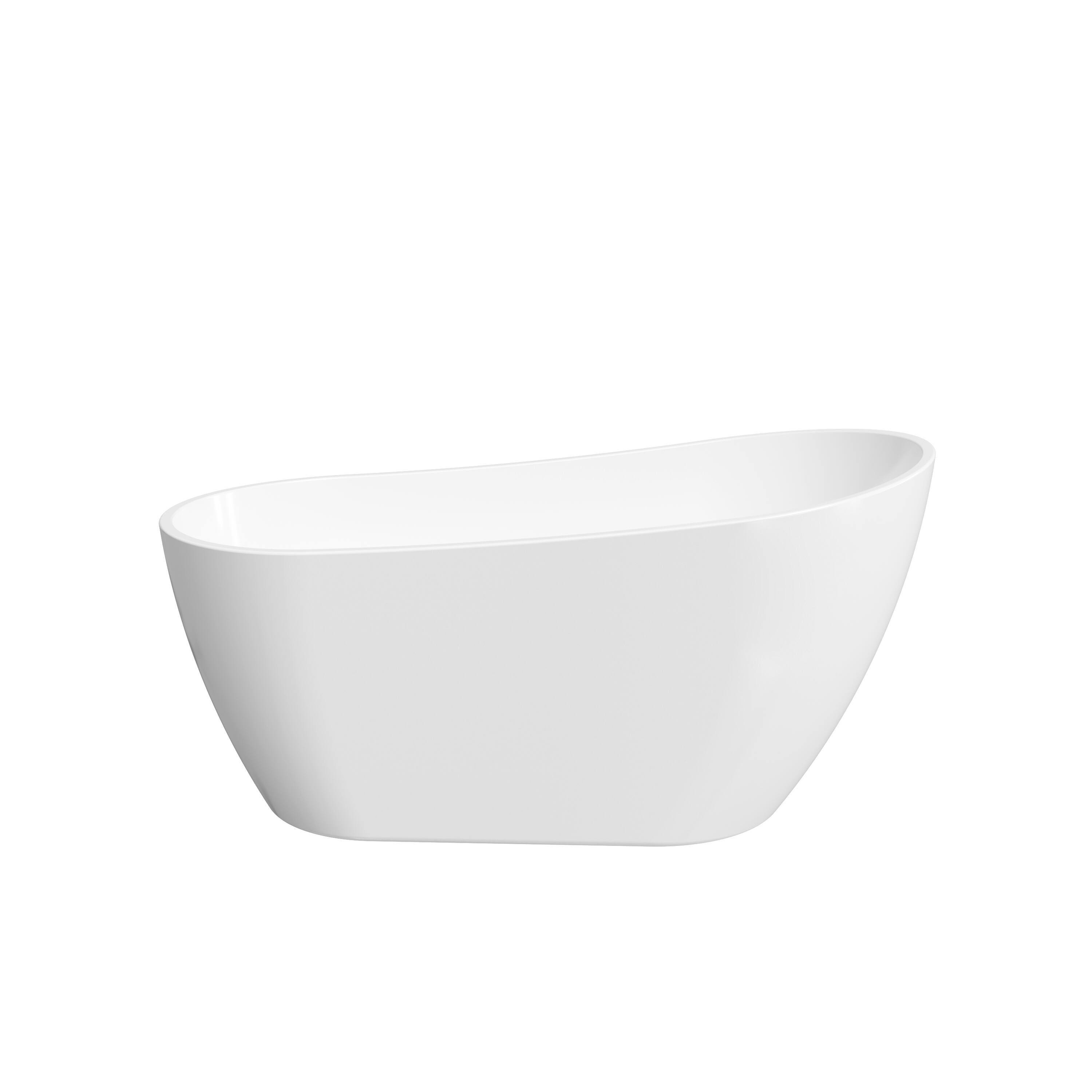 Alt View 8. WELLFOR - Comfy 59 in. x 31 in. Pure Acrylic Flatbottom Oval Freestanding Soaking Bathtub with Drain and Overflow Included - White.