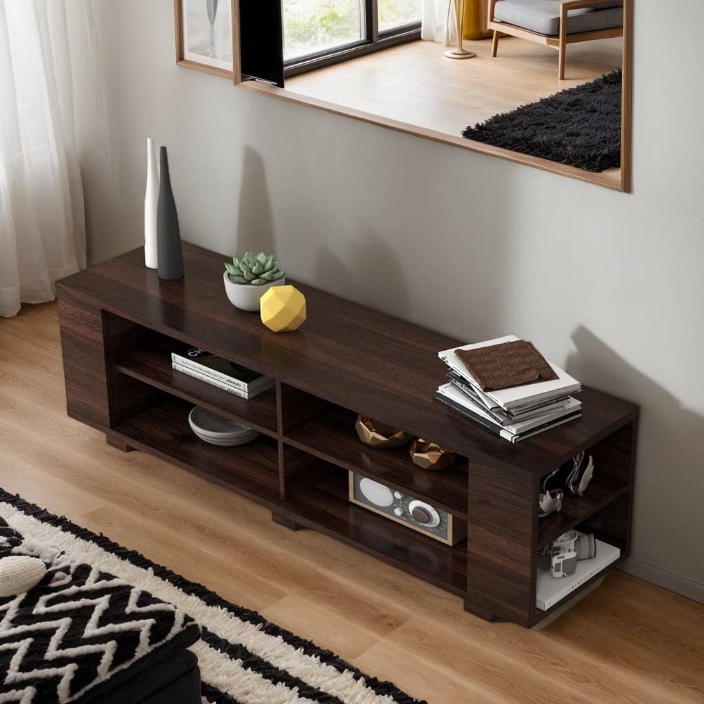 Kadyn - Modern 59 In with Display Shelves TV Stand - Walnut for Living Room with Cable Management for Living Room - Brown