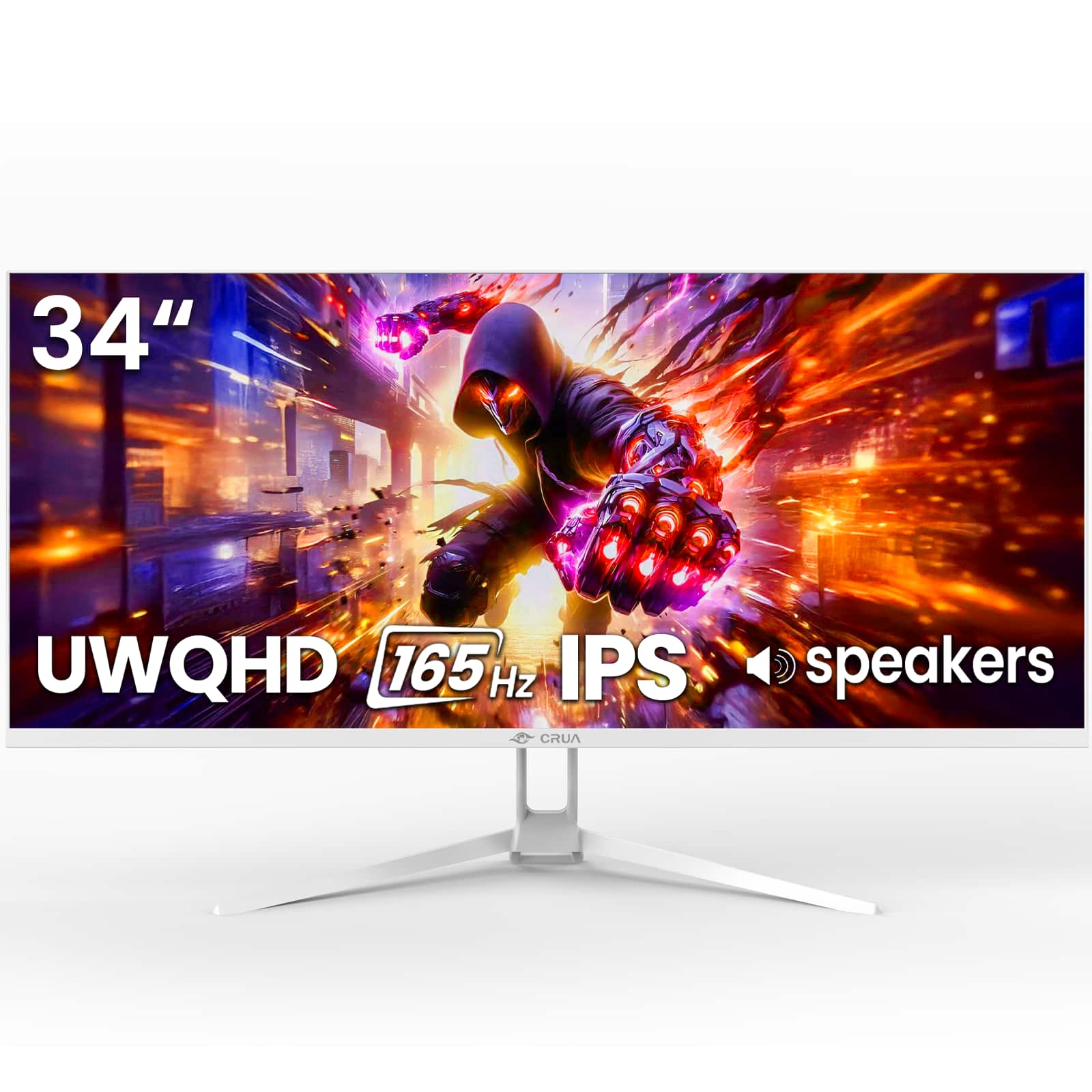 CRUA - 34" WQHD 165Hz Utrawide Gaming Monitor,3440x1440 21:9 IPS Gaming Monitor,Build-in Speakers,120% sRGB,AMD FreeSync,HDMI - White