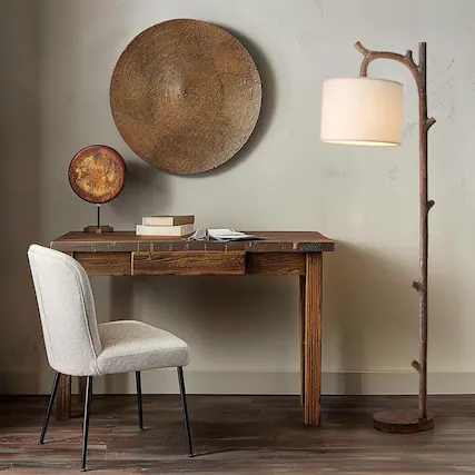 Front. VEGA AUTOMOTIVE - Retro Farmhouse Floor Lamp For Living Room Rustic Standing Lamps Tree Trunk Deco Modern Country Vintage Wood - Farmhouse-C.