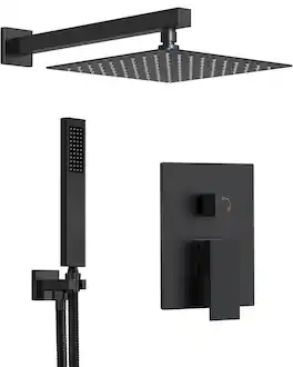 GRANDJOY - 10" Wall Mount Shower Faucet System with Rainfall Shower Head, and Handheld Sprayer for Bathroom Use - Matte Black