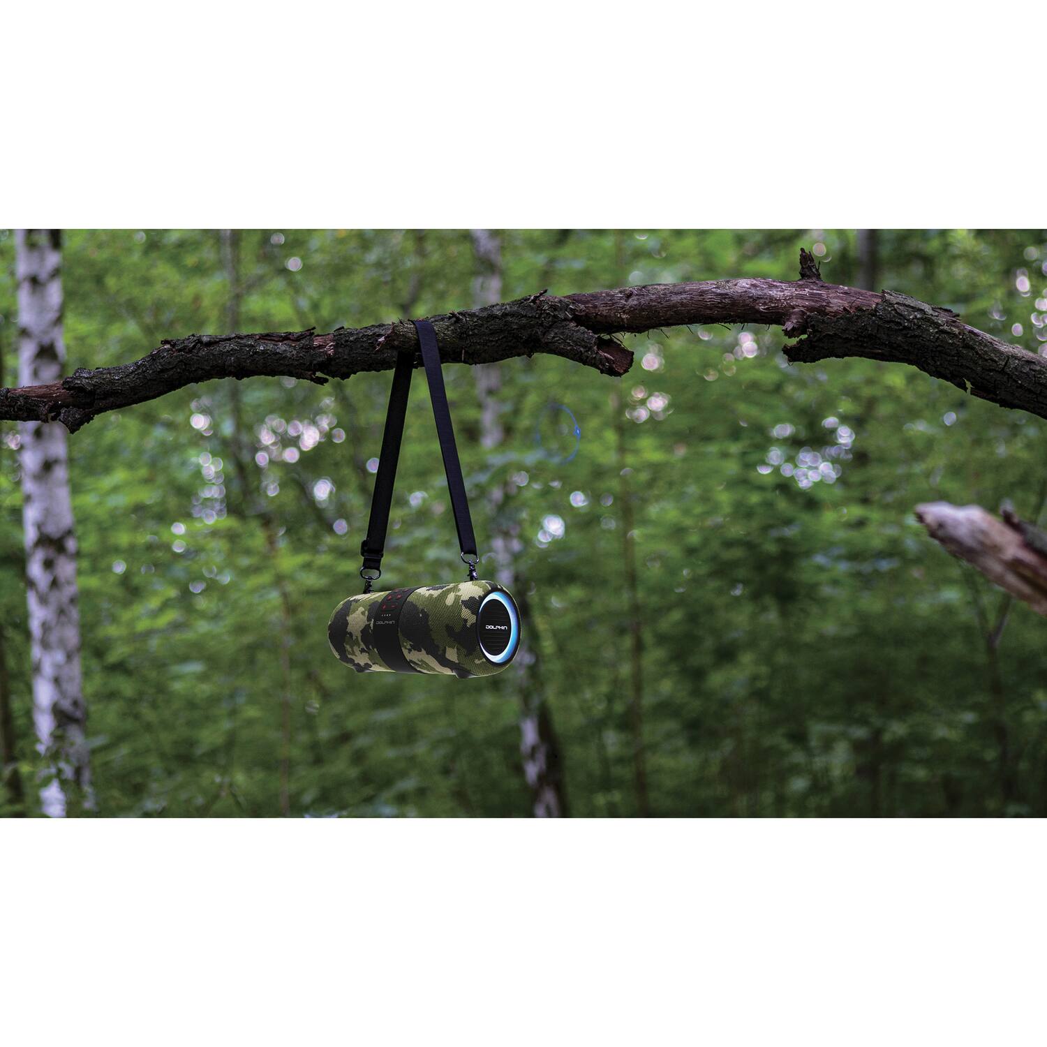 Left. Dolphin - Dolphin Audio Lx-60 Camo Lx-60 Waterproof Portable Bluetooth Speaker With Accent Lights And Fm Radio, Camouflage - Camouflage.