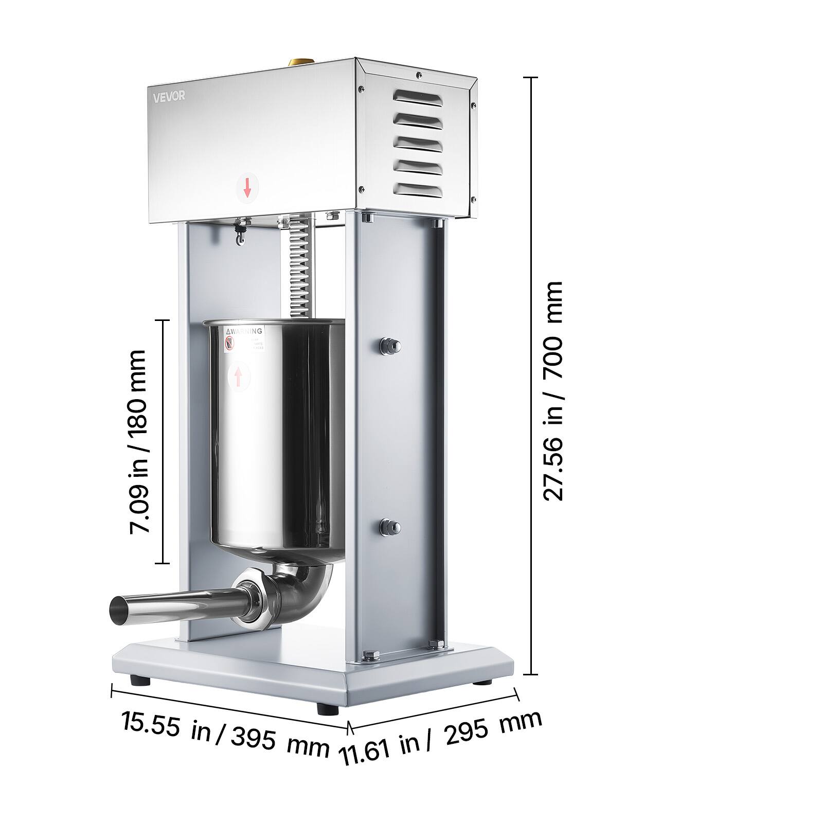 VEVOR

- Height: 27.56 in / 700 mm
- Width: 15.55 in / 395 mm
- Depth: 11.61 in / 295 mm
- Diameter: 7.09 in / 180 mm