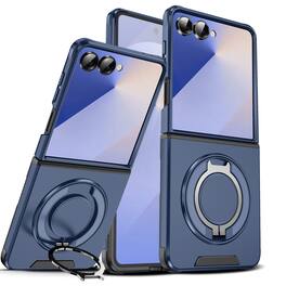 Dteck - Magnetic Rotating Ring Stand Case For Samsung Galaxy Z Flip 8 Case, Heavy Duty Shockproof Hard PC TPU Phone Case - Blue