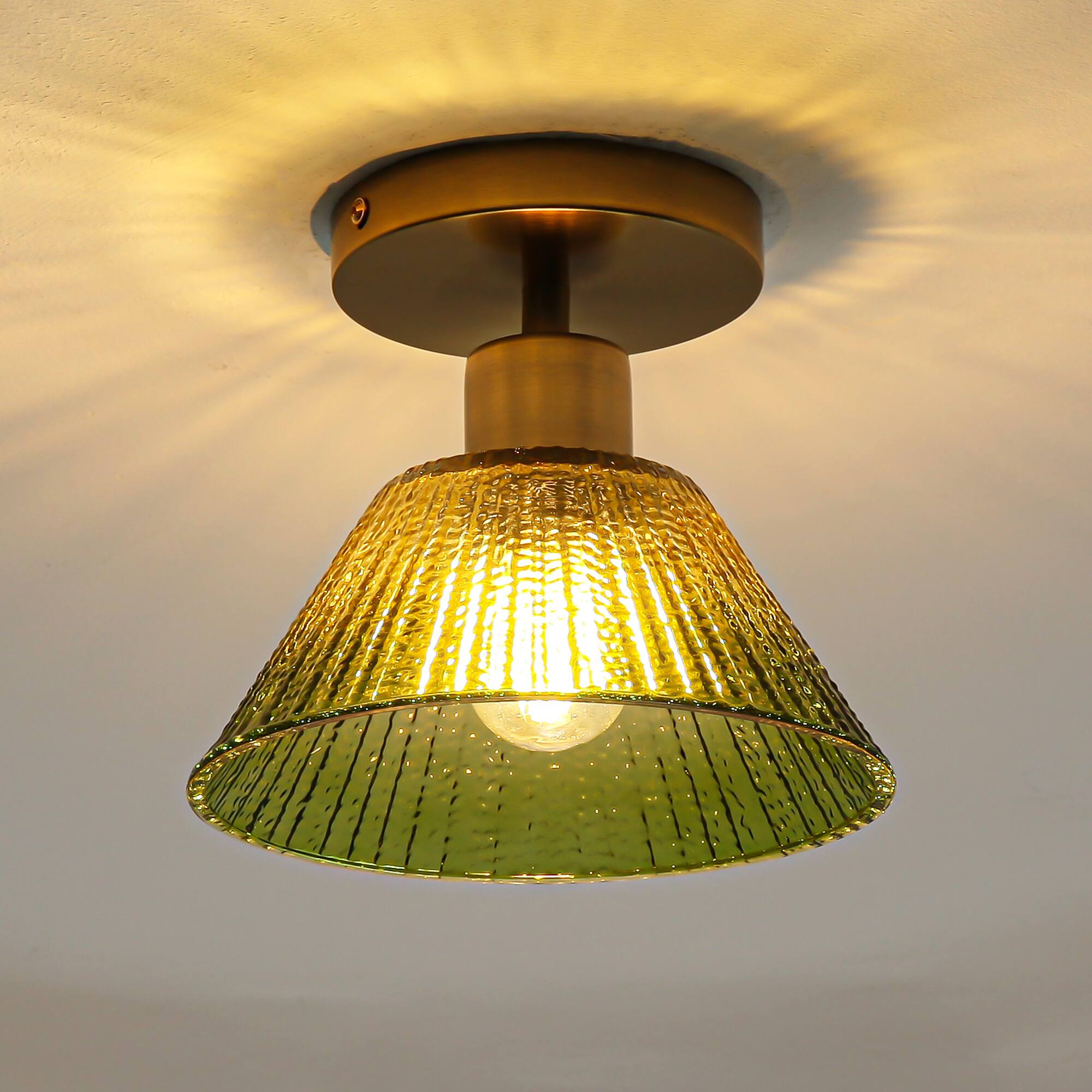 Back. Parrot Uncle - 7.5" Vintage Green Glass Hallway Semi Flush Mount Ceiling Light - Green.